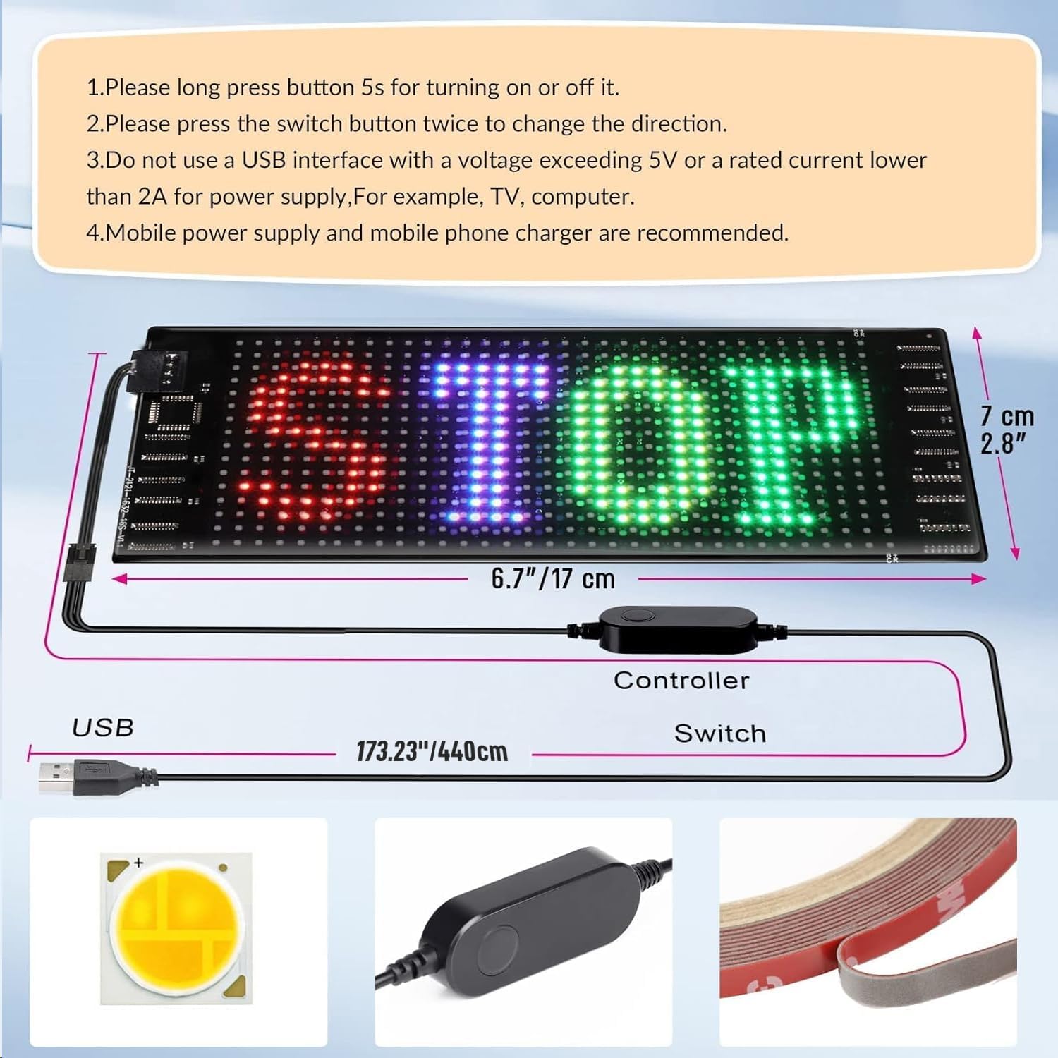 Thumbnail 5 de Rayhome AM0015 Flexible LED Sign, 7 in. x 3 in., USB 5V Bluetooth RGB