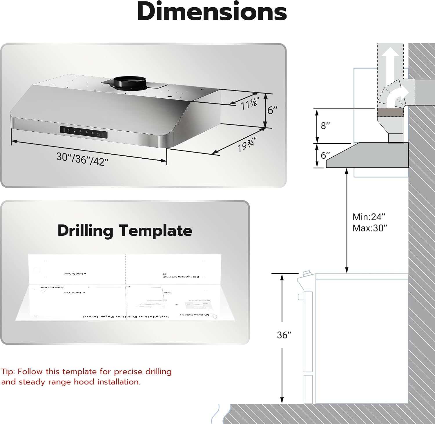 Detalle de Dalxo 30-Inch Under-Cabinet Range Hood, 900 CFM, Gesture and Touch Control