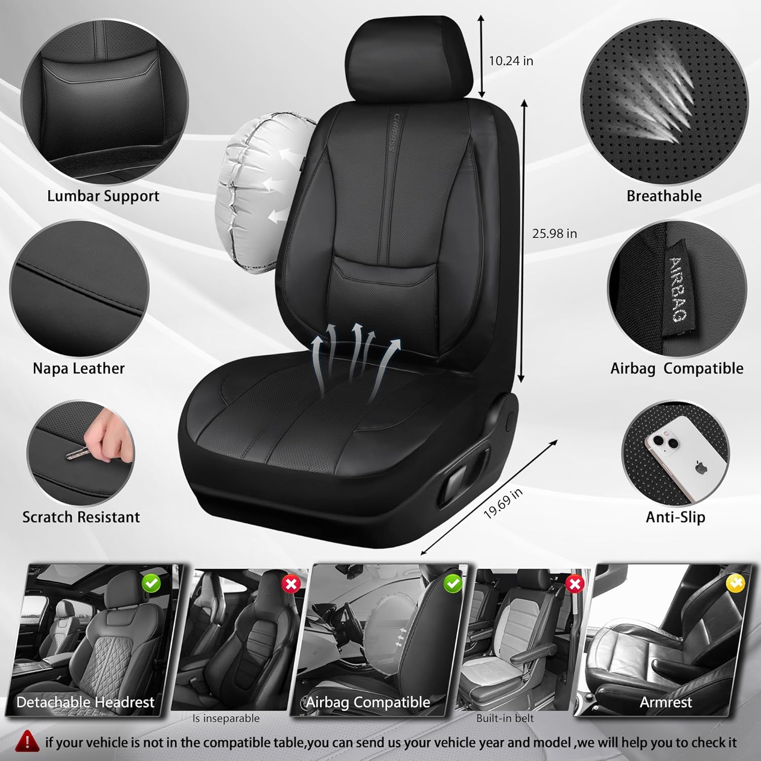 Detalle 2 de CAR PASS Nappa Leather Seat Covers 2 Seats
