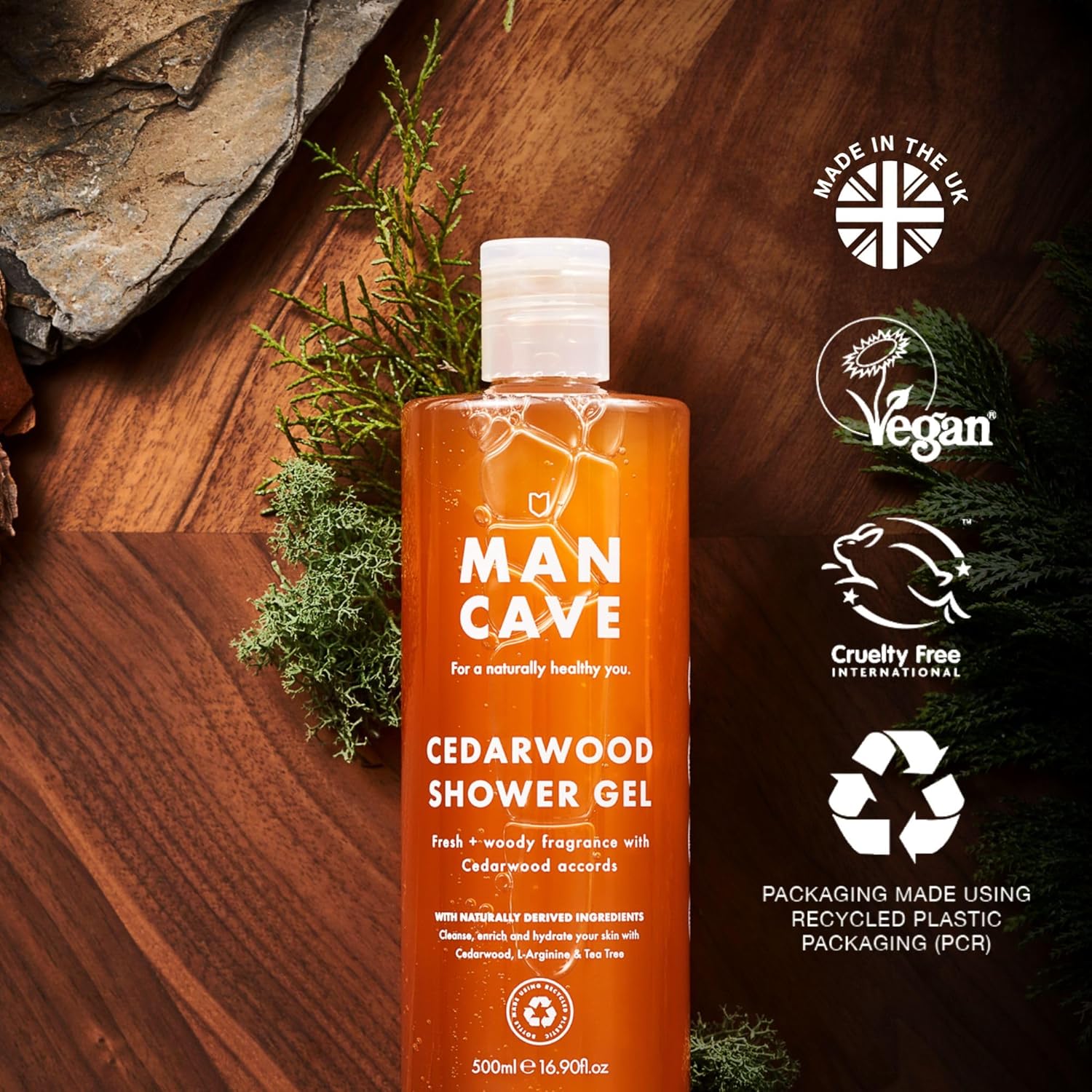 Thumbnail 4 de ManCave Coffret Cadeau Hommes – Lot Gel Douche 4x500 ml (Menthe, Citron et Chêne, Bois de Cèdre et Sel de Mer) – Vegan, Sans Sulfate, Made in England