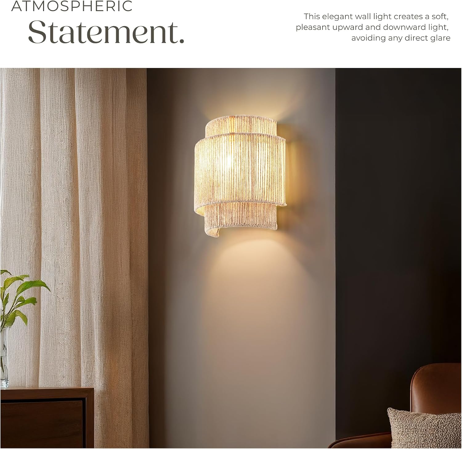 Detalle de tectake Lignea Lux 406074 vägglampa i jute, E14-sockel, upp till 40 W