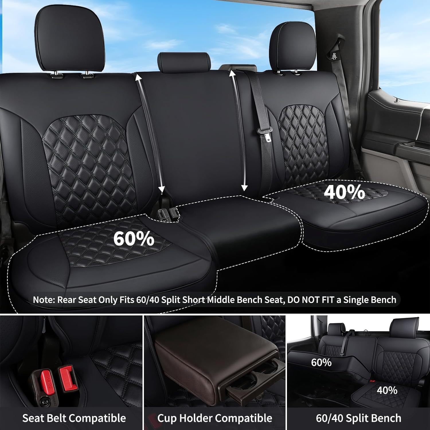 Thumbnail 2 de Huidasource Dodge Ram Front & Rear Seat Covers – Full Set (Black) for 2009-2018 RAM 1500, 2010-2025 2500/3500 Crew Mega Cab, 2019-2025 Ram 1500 Classic