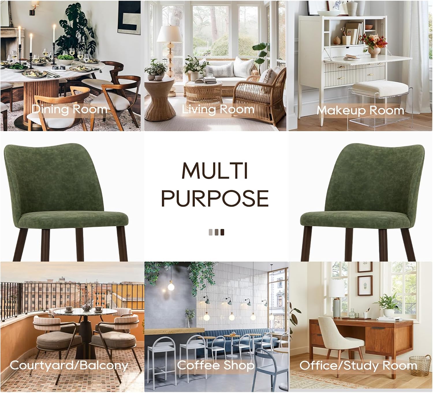 Thumbnail 6 de COLAMY CA3008B Upholstered Dining Chairs, Green PU Leather, Set of 2