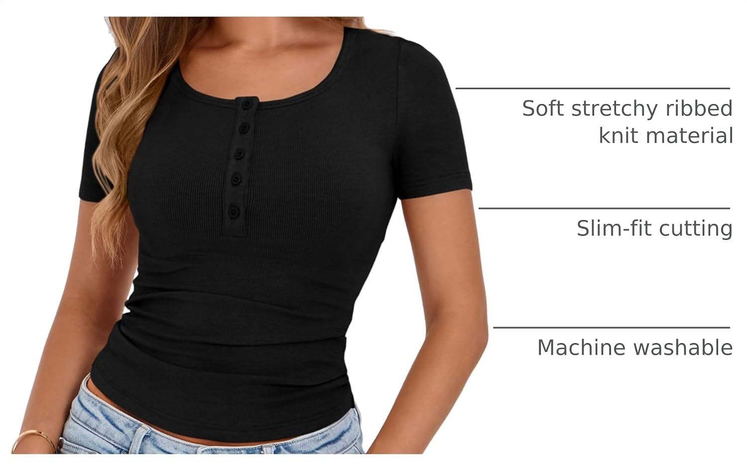 Detalle 2 de PRETTYGARDEN 2026 Ribbed Henley Slim Fit Top