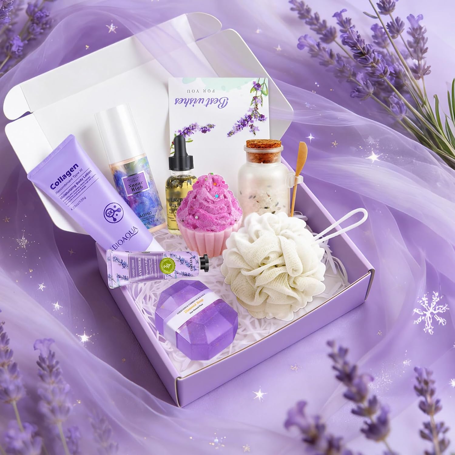 Detalle de Lavender Pamper Gift Set for Women – Luxury Relaxation Spa Bath Set