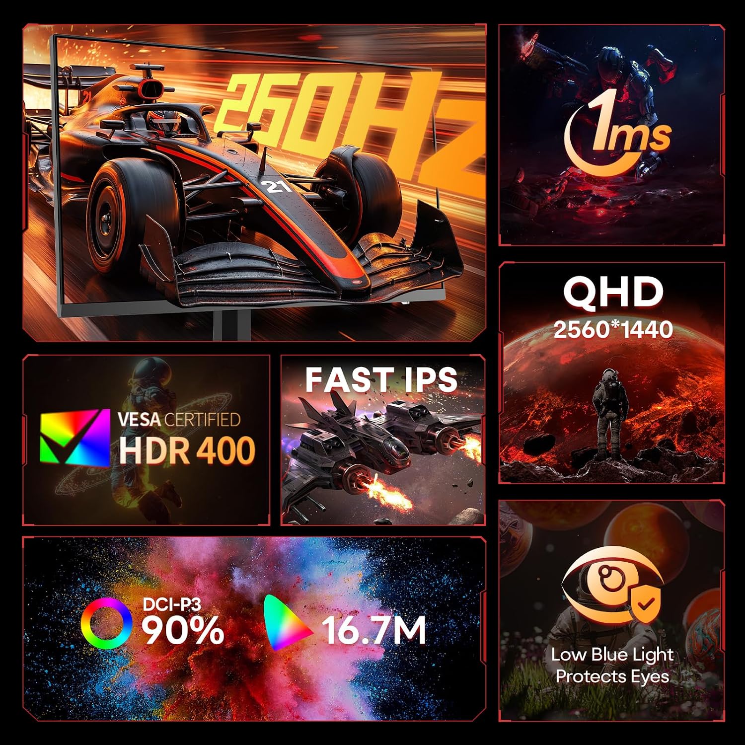 Detalle de KOORUI 27 inch QHD Gaming Monitor G2721X: 2560x1440, 260Hz (240Hz supported), HDR400, Fast IPS