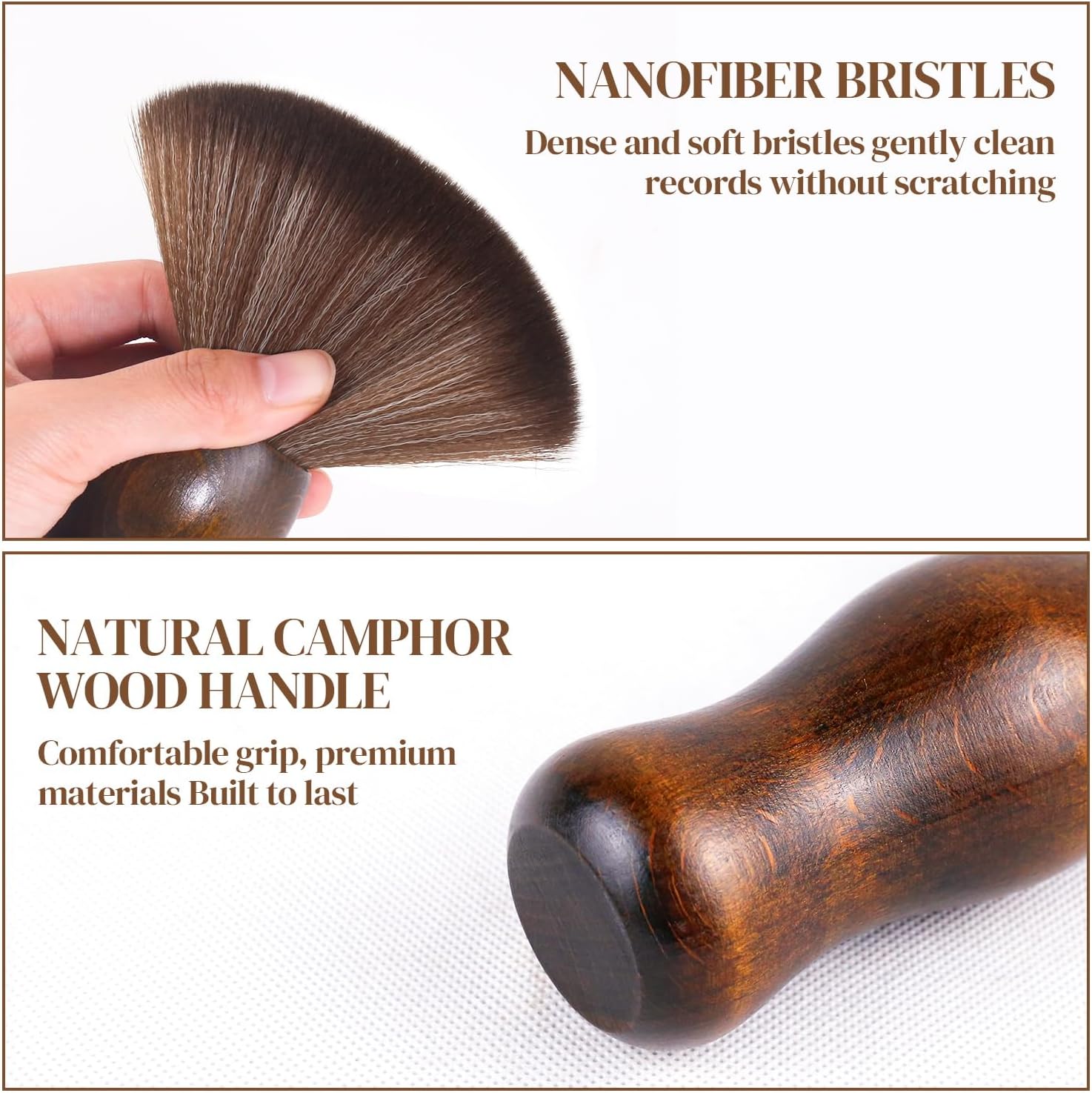 Detalle de XQ XIAO QIAO Vinyl Record Cleaning Brush – Anti-Static Dust Cleaner with Camphor Wood Handle