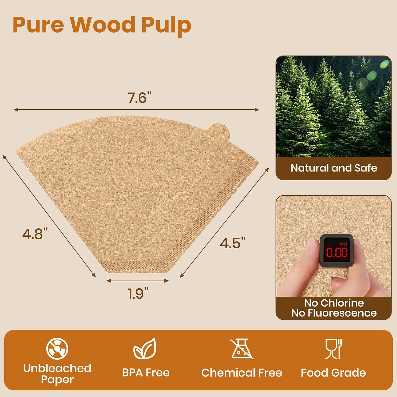 Thumbnail 1 de 200 Count #4 Cone Coffee Filters for 8–12 Cup Brewers, Unbleached Natural Paper (Disposable)
