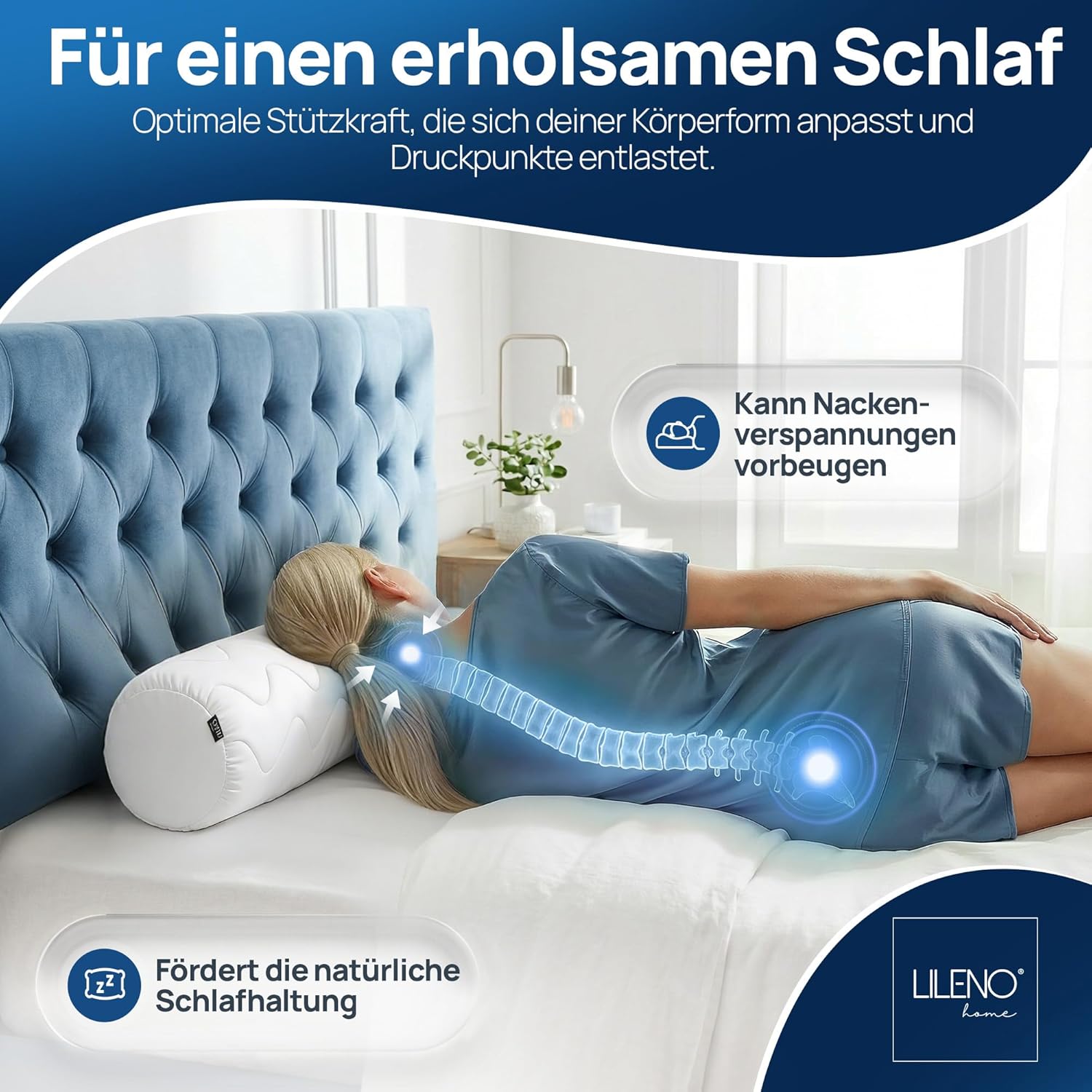 Thumbnail 5 de LILENO HOME Nackenrolle 15x40 (2er Set) – 95 °C waschbar, Oeko-Tex, Made in Germany