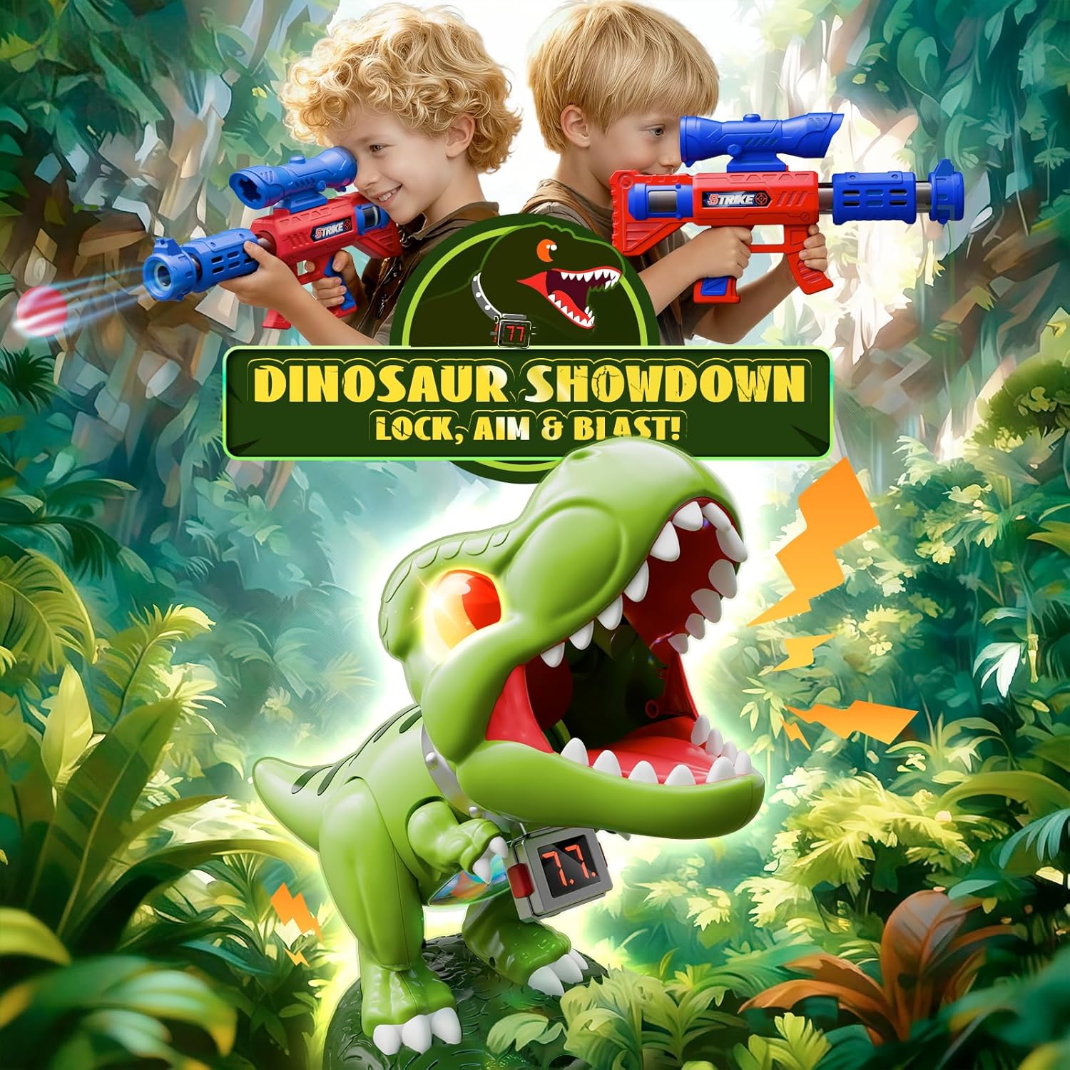 Detalle de Realistic Dinosaur Moveable Shooting Toys 2-pack