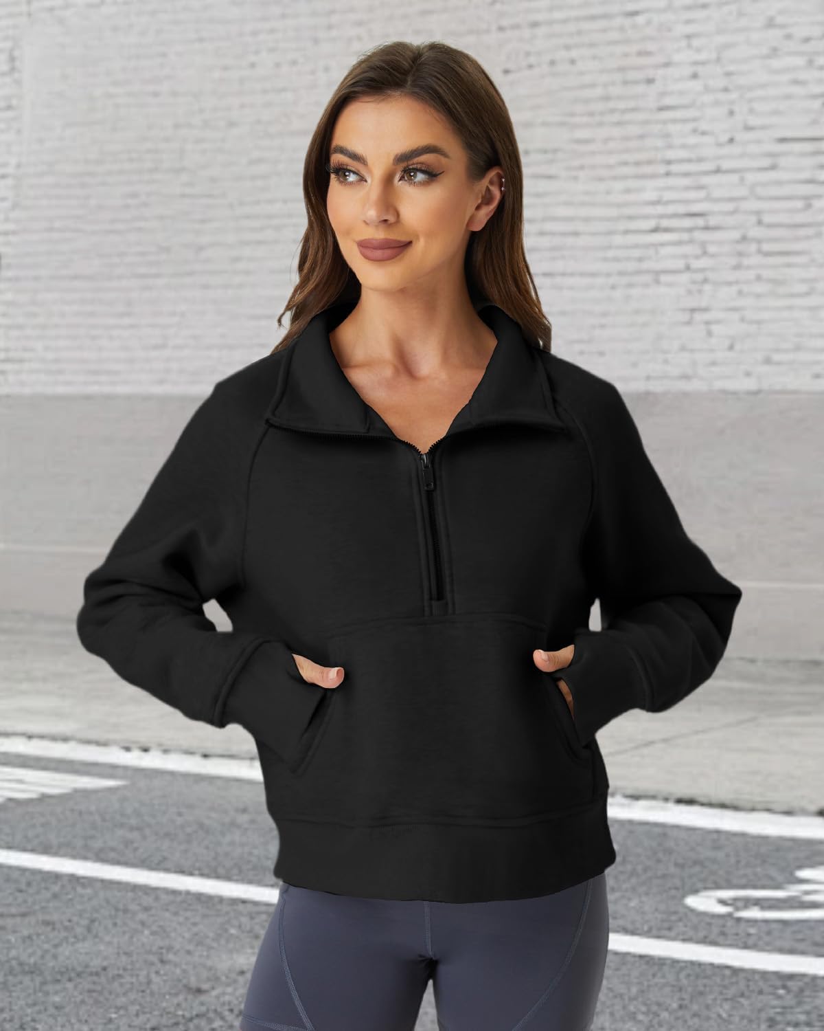 Detalle de Friptspyg Sweat à capuche en velours pour femme – sweat d’hiver chaud à manches longues avec poche
