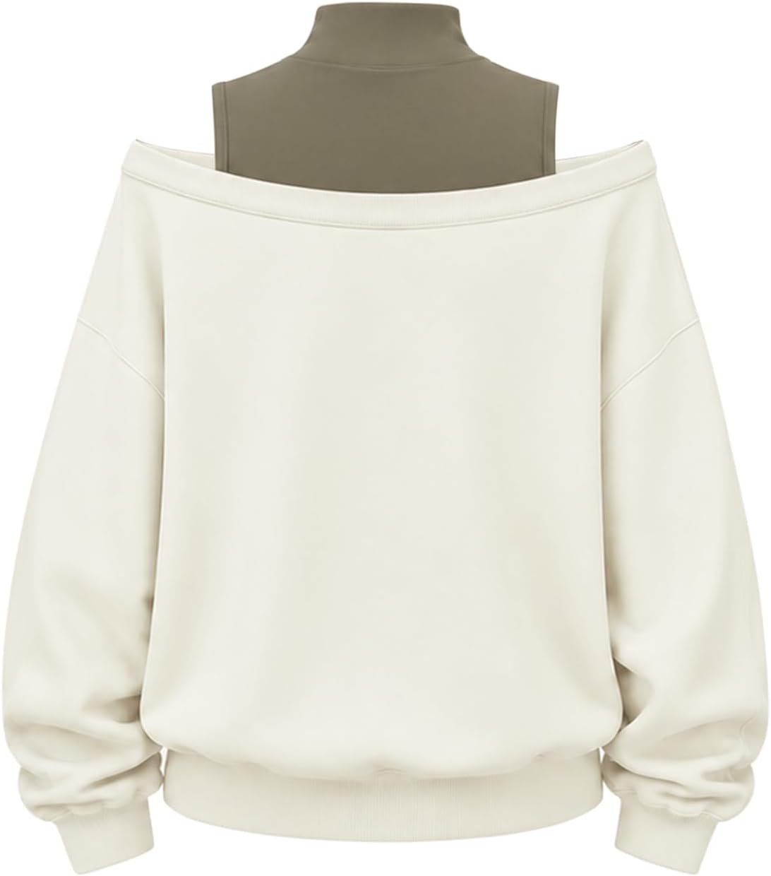 Detalle 2 de Aelfric Eden Boxy Off-the-Shoulder Mock Neck Sweatshirt with Color-Block Detail