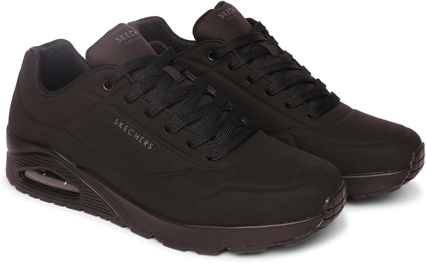 Detalle de Skechers Herren Uno Stand On Air Turnschuhe – Schwarz Durabuck/Trim, Größe 43 EU