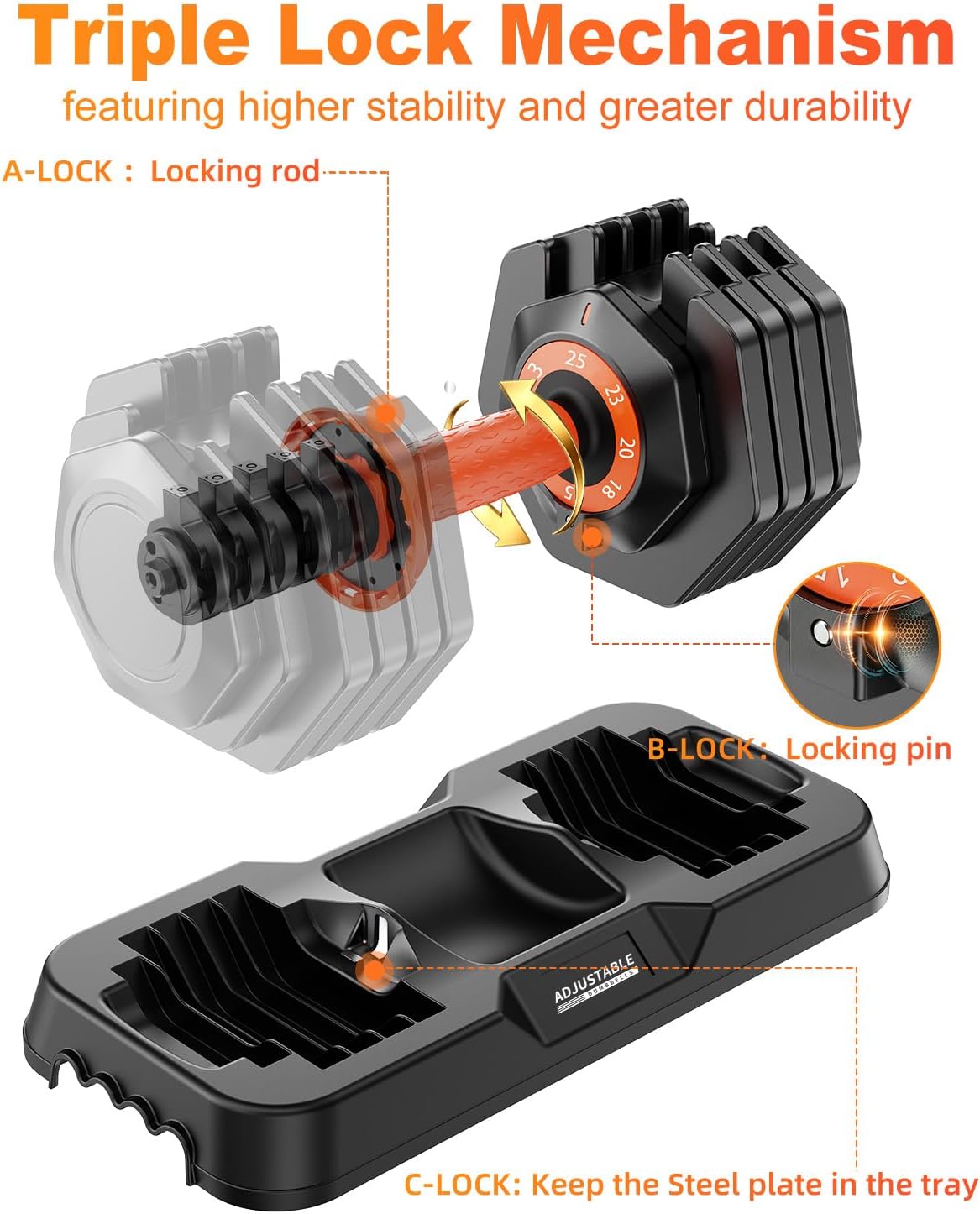 Detalle 2 de WLR Adjustable Dumbbell Set, 10 Weight Settings, Quick-Dial, 25 lb Each