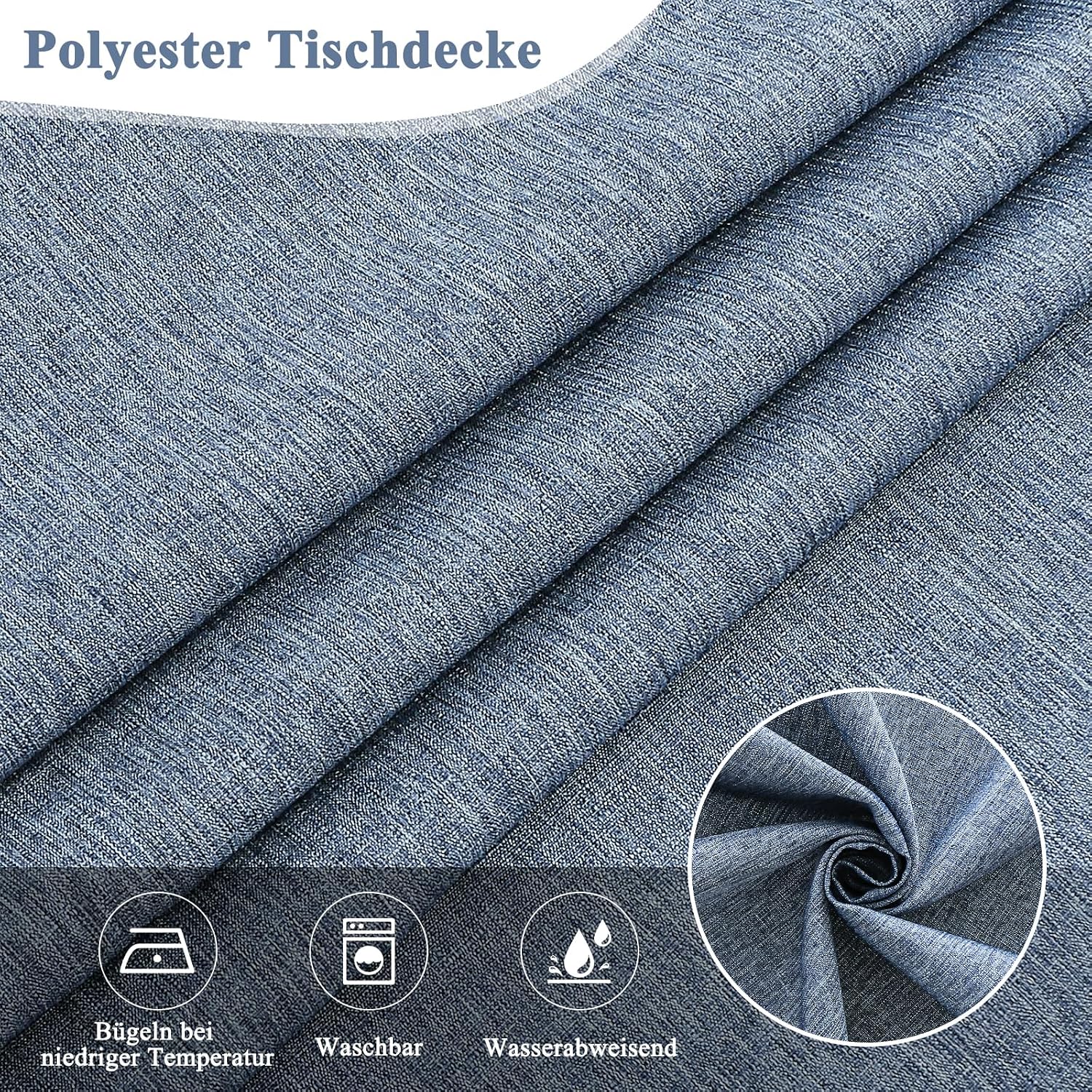 Detalle de AooHome Tischdecke Blau 130x160 cm – Leinen‑Optik, wasserabweisend, Lotus-Effekt, pflegeleicht