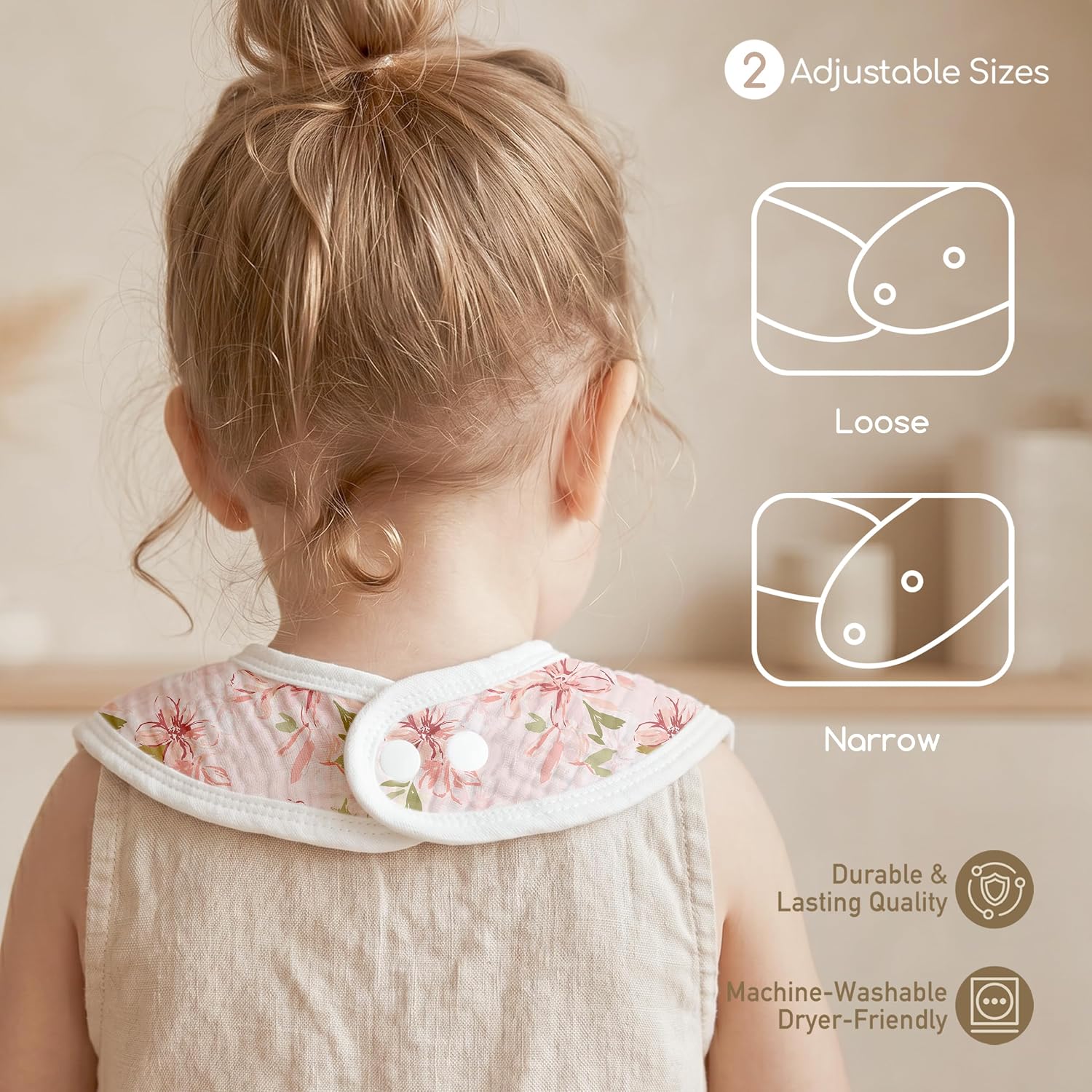 Detalle 1 de GLLQUEN BABY Muslin Baby Bibs, 8-Pack with Adjustable Snaps and Fleece Back