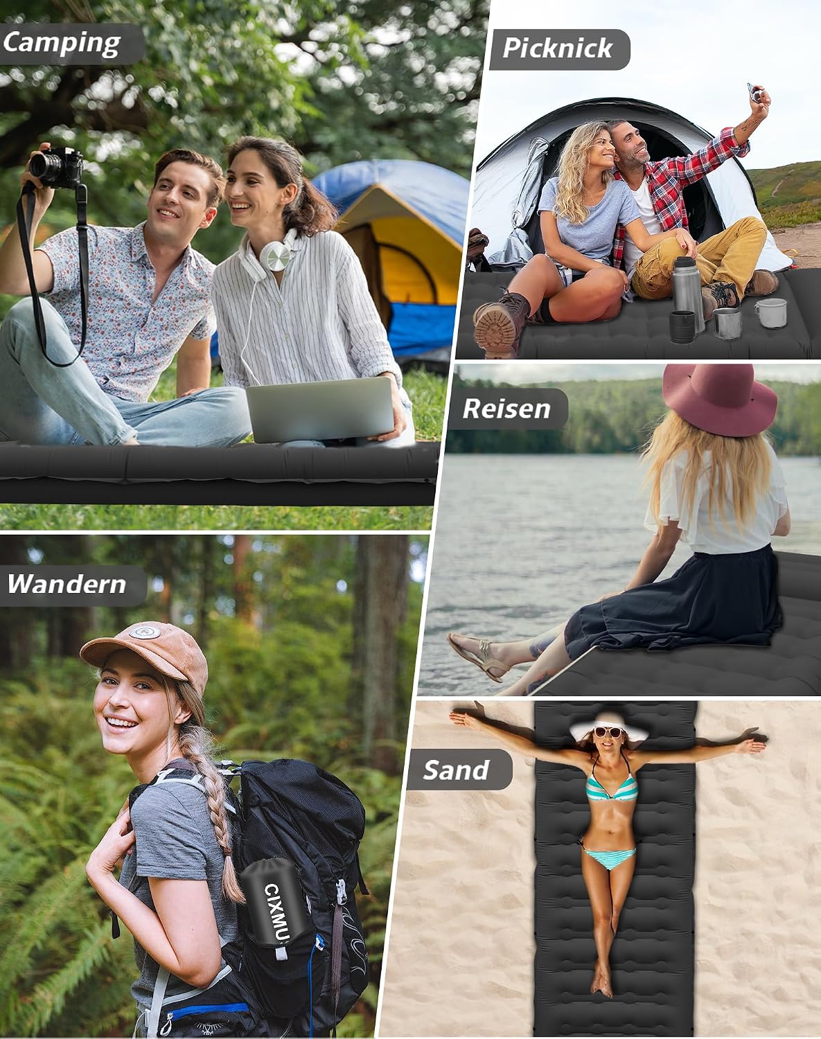 Thumbnail 6 de CIXMUS Aufblasbare Isomatte Camping mit Fußpumpe und Kopfkissen – 12 cm Dicke, ultraleicht, Kleines Packmaß