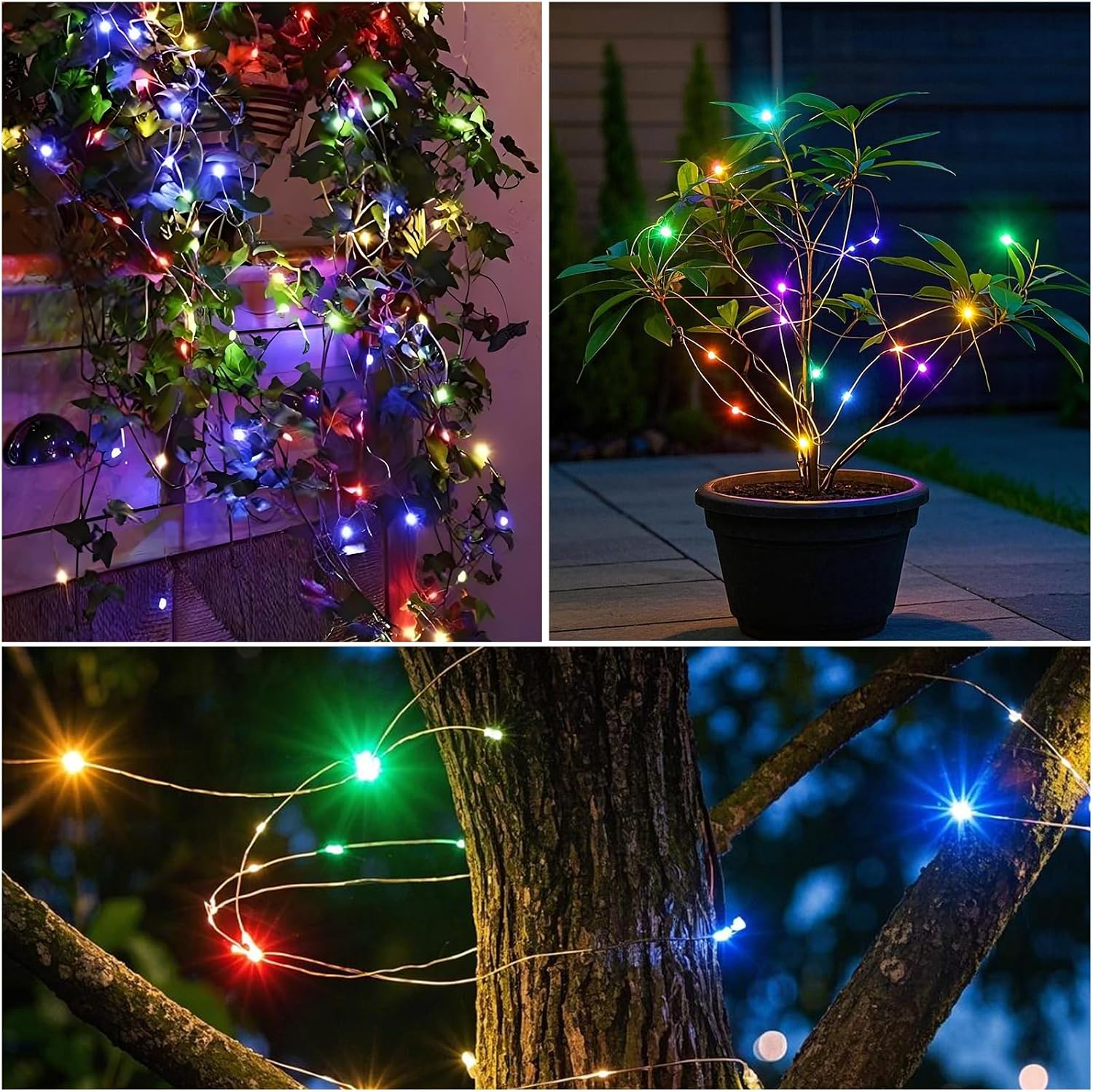 Detalle de Meision Solar Lichterkette Außen 10 m – 100 LEDs, Kupferdraht, IP65, Timer & Fernbedienung (2er Set)