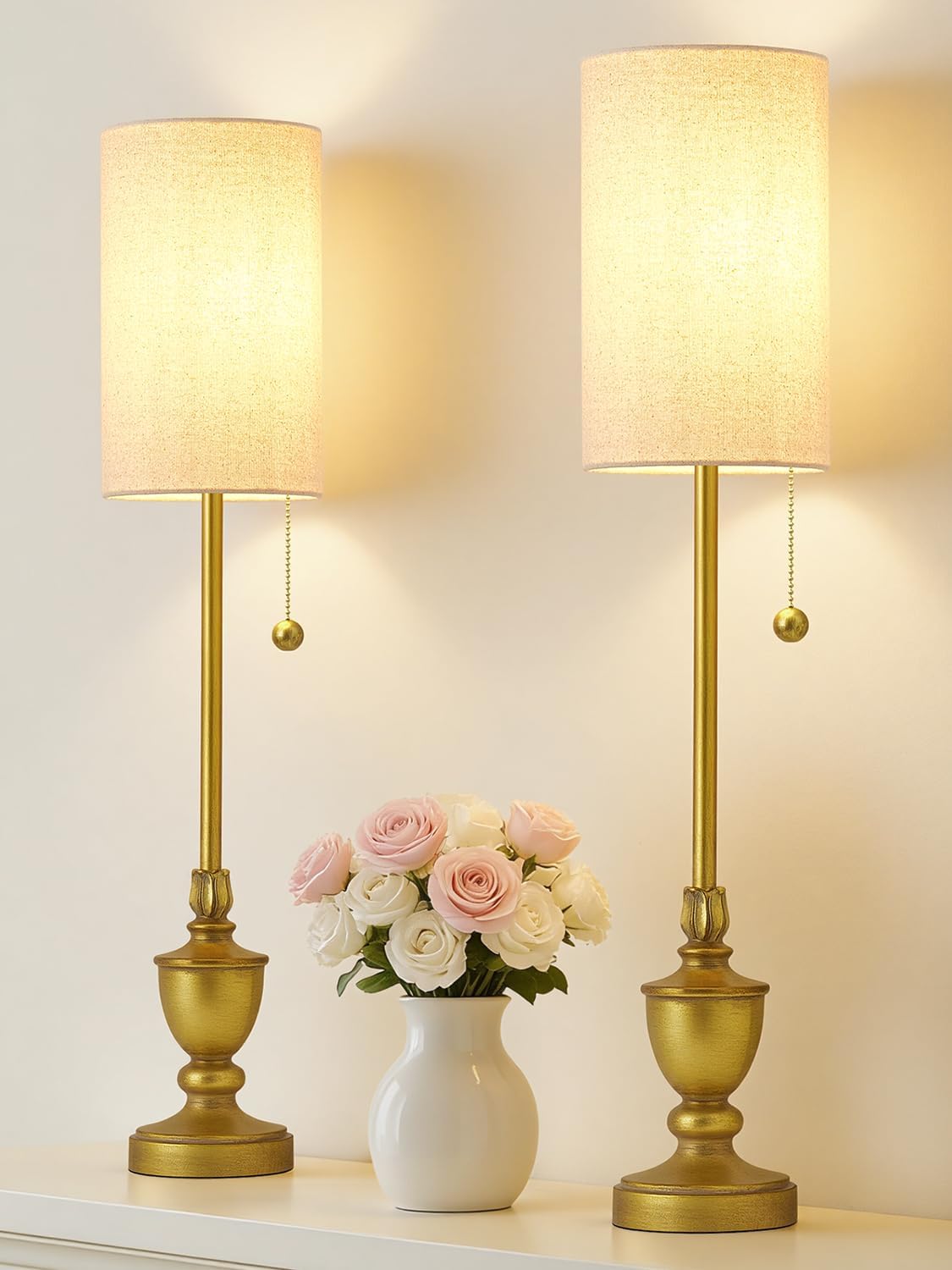 Detalle de EJIAXIN T00064 Buffet Table Lamps, Set of 2, 28-Inch Faux Brass Resin
