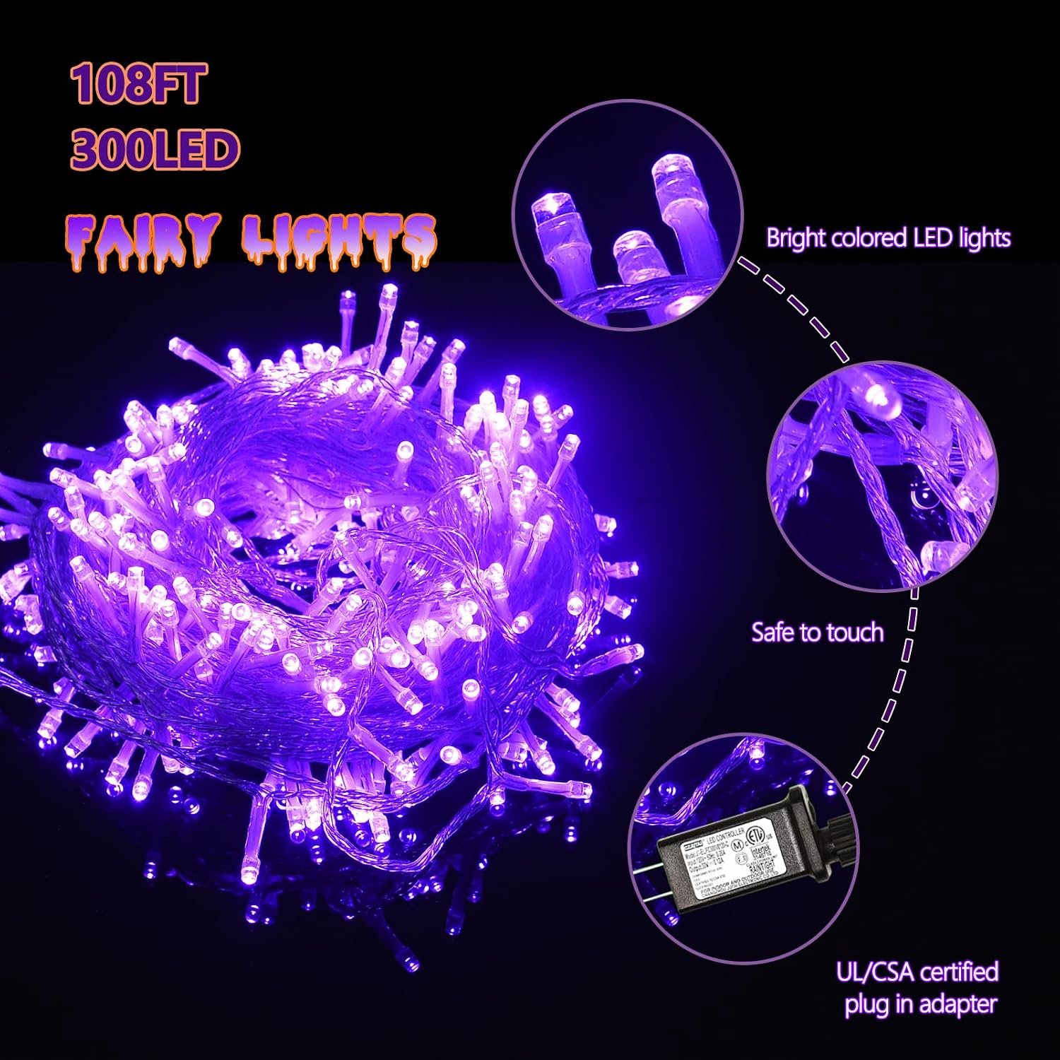 Detalle de ILLUMINEW Purple String Lights, 300 LEDs