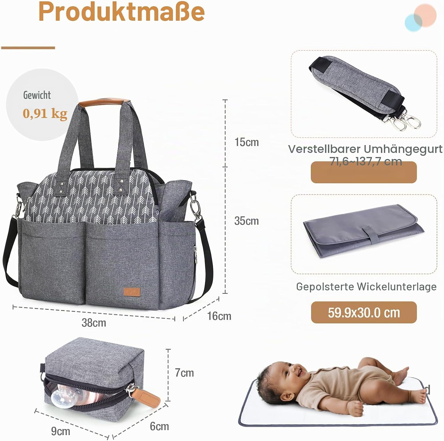 Thumbnail 2 de Lekebaby Baby Wickeltasche Bote groß mit Wickelunterlage – Reise-Windeltasche mit 19 Fächern