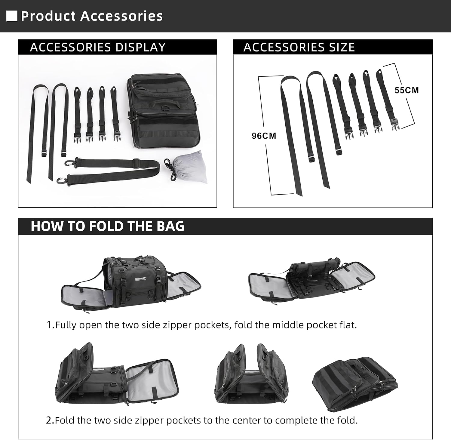 Detalle 2 de Rhinowalk Expandable Motorcycle Tail Bag 45L 🏍