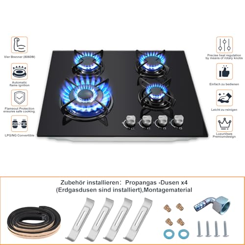 Thumbnail 8 de TopStrong Piano Cottura a Gas 4 Fuochi in Vetro Nero – 8060 W, FFD, NG/LPG
