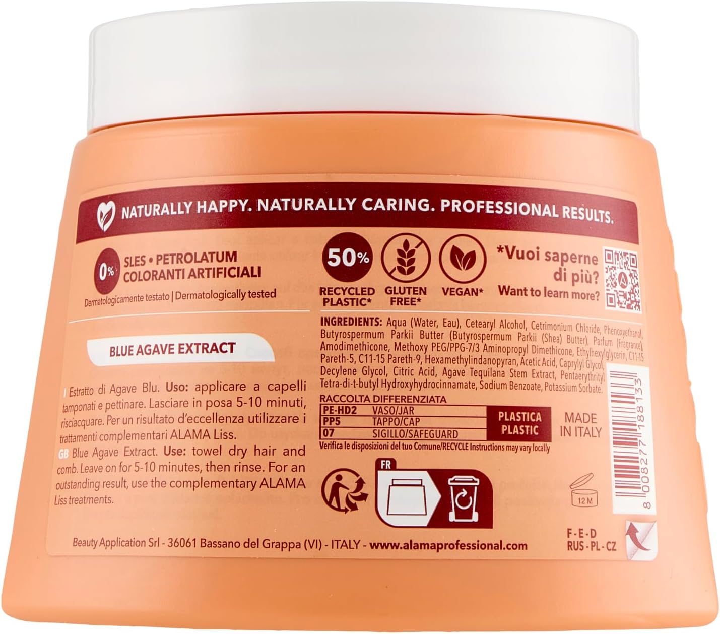 Detalle 2 de A ALAMA Professional Alama Professional Liss Mask - 500 ml: maschera lisciante per capelli lisci e setosi
