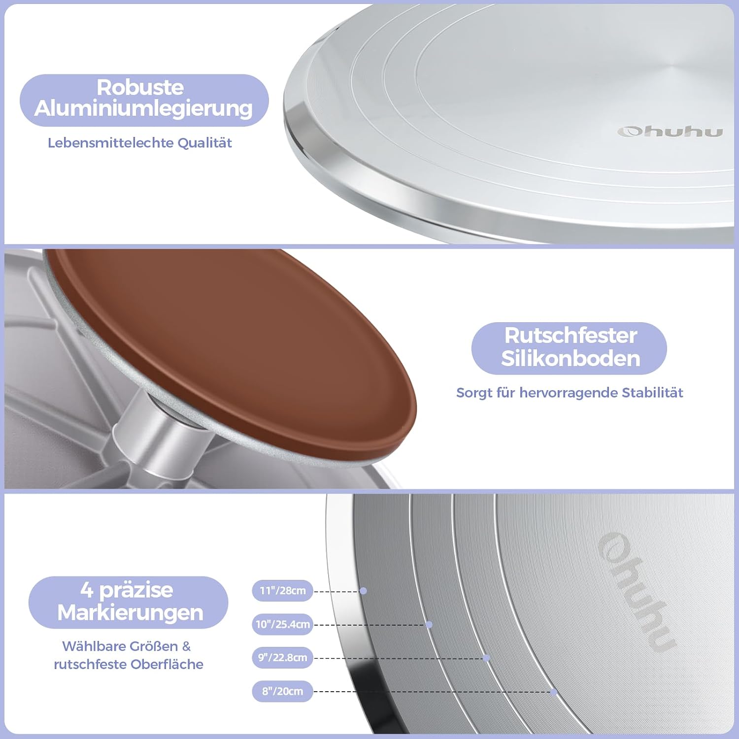 Detalle de Ohuhu Tortenplatte Drehbar aus Aluminiumlegierung – 30 cm mit Stümpfen & Zubehör