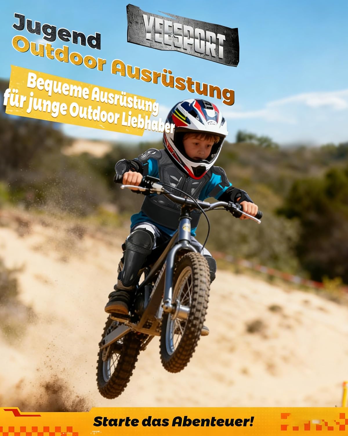 Detalle de Kinder-Schutzset für Fahrrad, MTB und Scooter – verstellbar, Brustpanzer, Knie- und Ellenbogenschutz