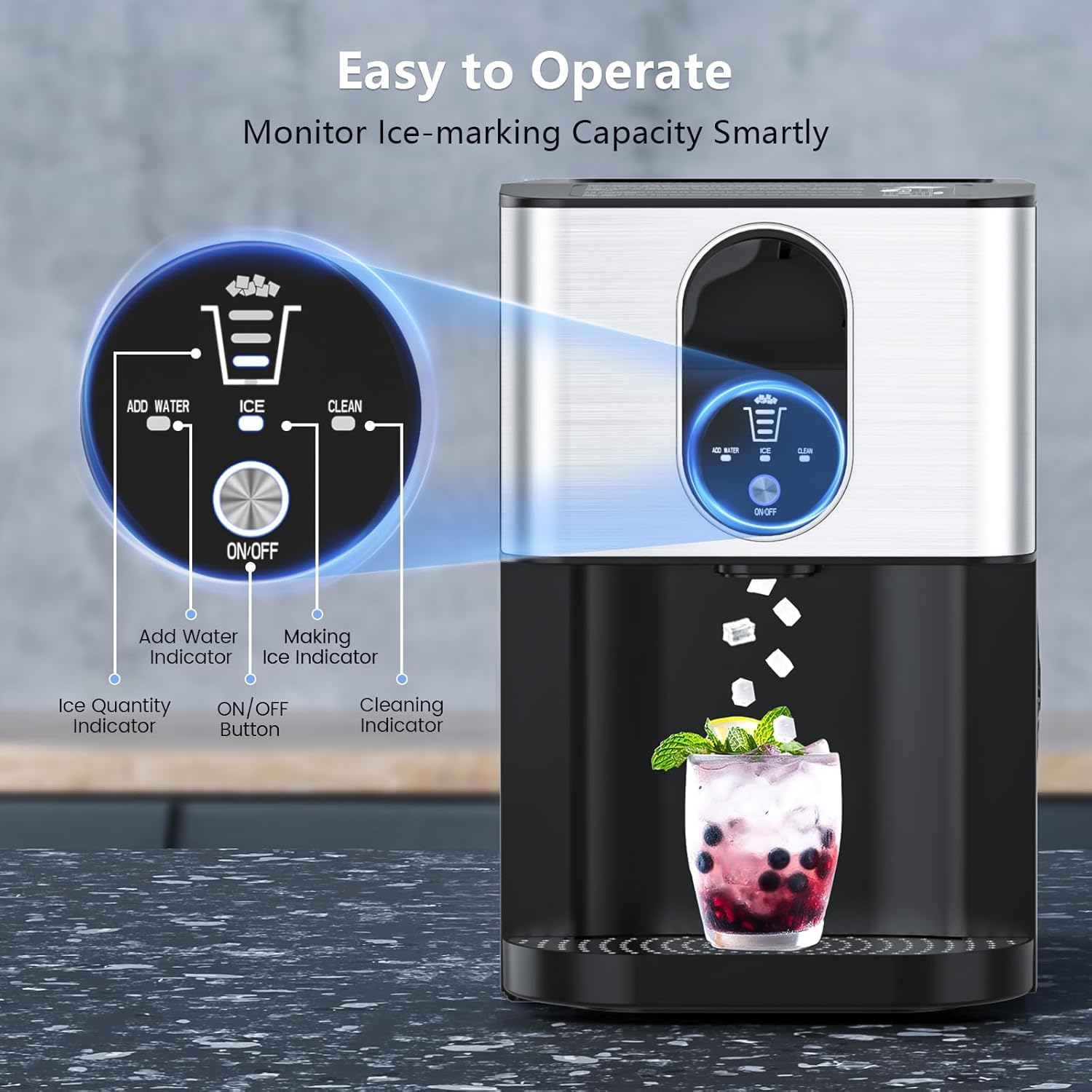 Detalle de Electactic HZB-20DN Nugget Ice Maker, 2.4L Reservoir, 44 lb Daily Output
