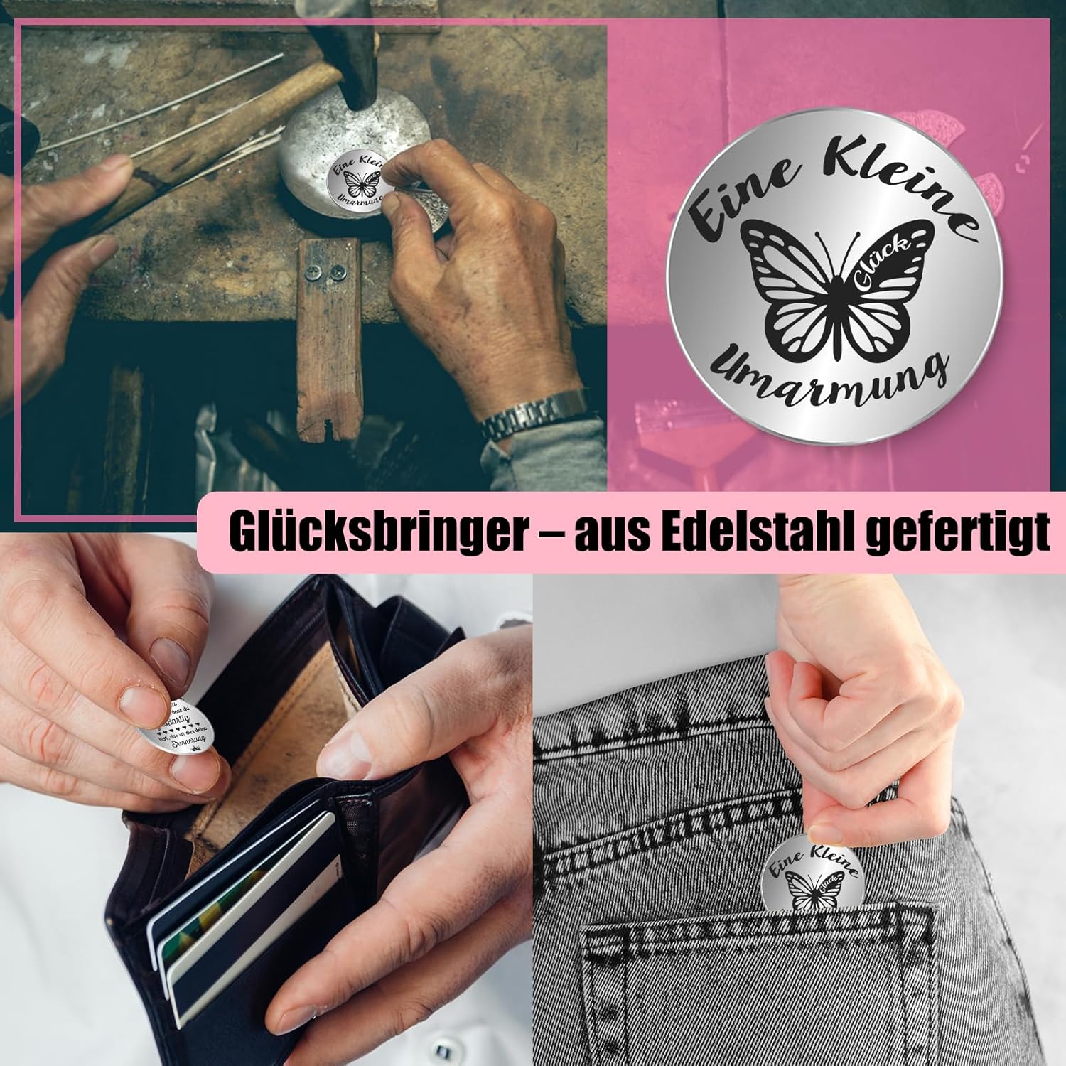 Detalle de Tixlux Pocket Hug Positive Schmetterling – Strickfigur mit Umarmung-Glücksbringer (Einschulung, Gute Besserung)