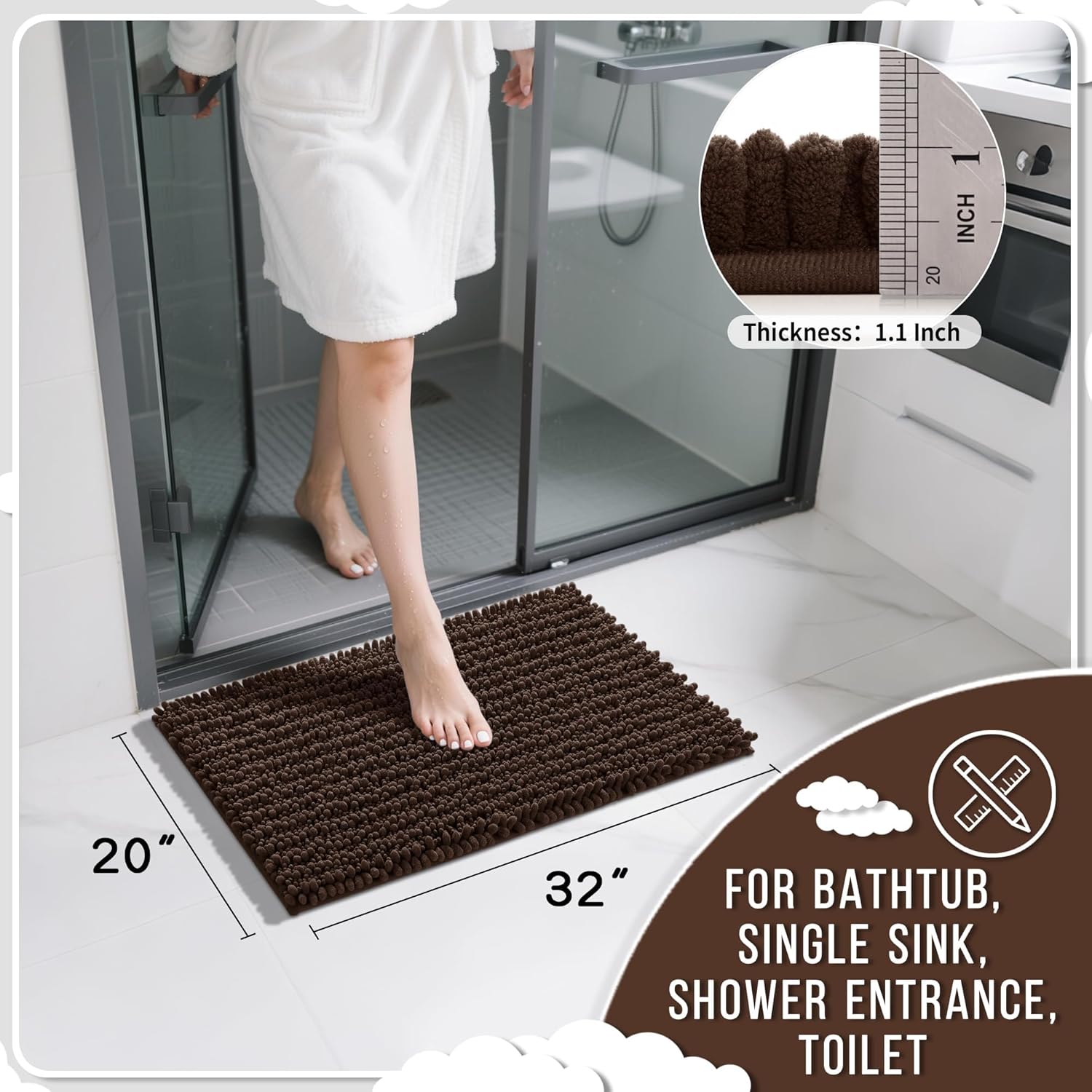 Thumbnail 1 de Yimobra 32x20 Inch Bath Mat — Chenille Absorbent Carpet