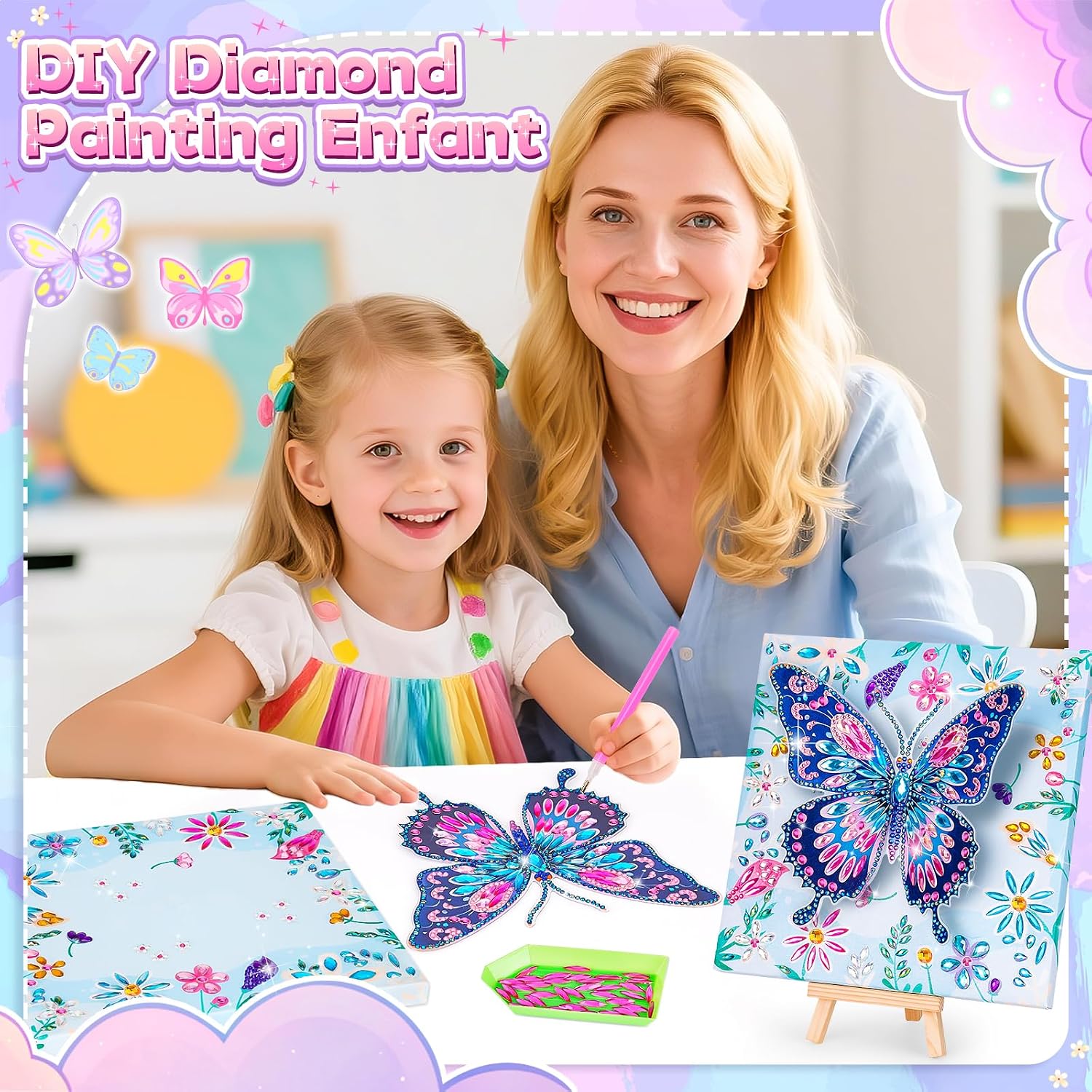 Detalle de Cadeau Diamond Painting Papillon pour Fille — Activité manuelle 6–10 ans