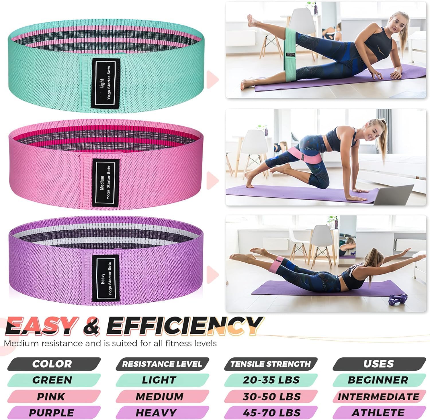 Thumbnail 6 de Renoj Resistance Bands 3‑Set: Fabric Loops for Pilates, Yoga & Full-Body Training