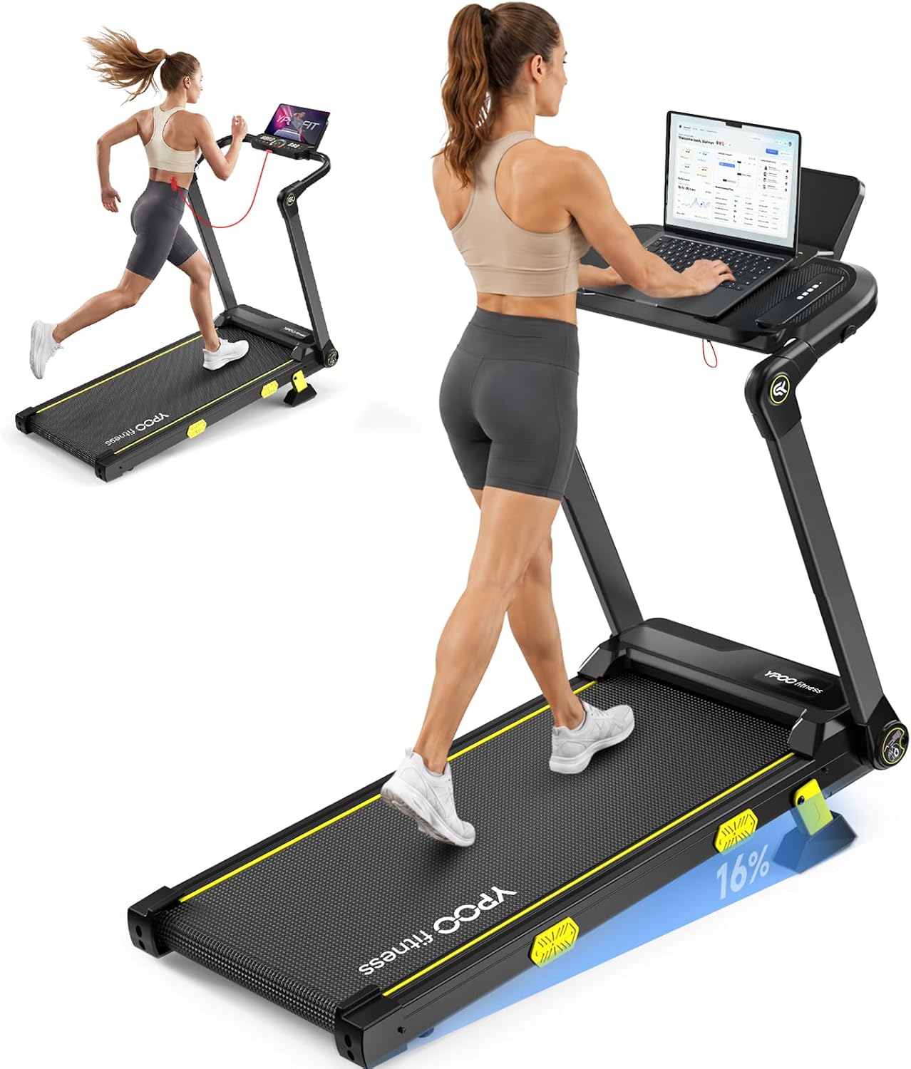 Detalle de YPOO T7 Folding Walking Pad with Handle, 16% Incline and RGB Light