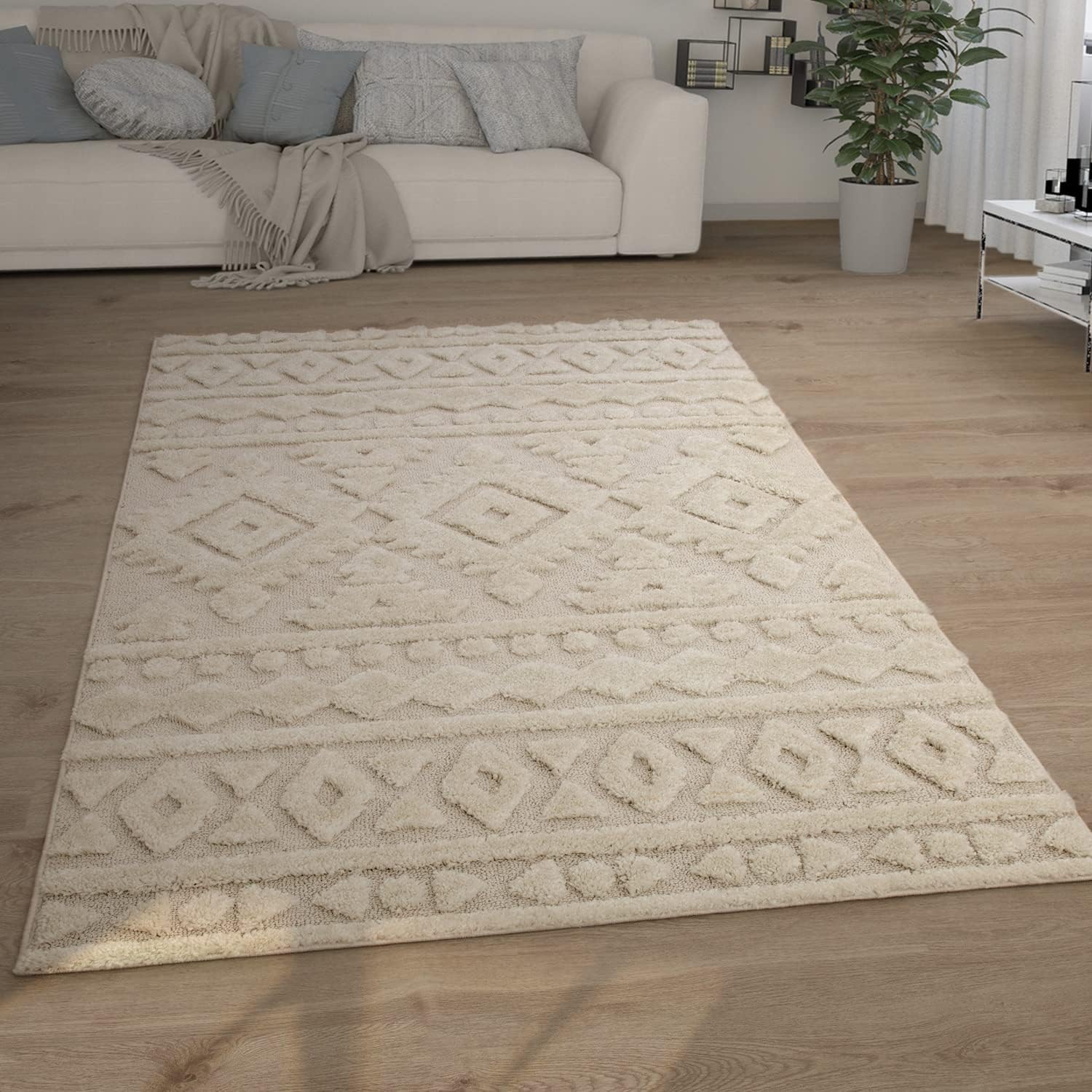 Detalle de Tapis Shaggy 160 x 220 cm Crème 📐