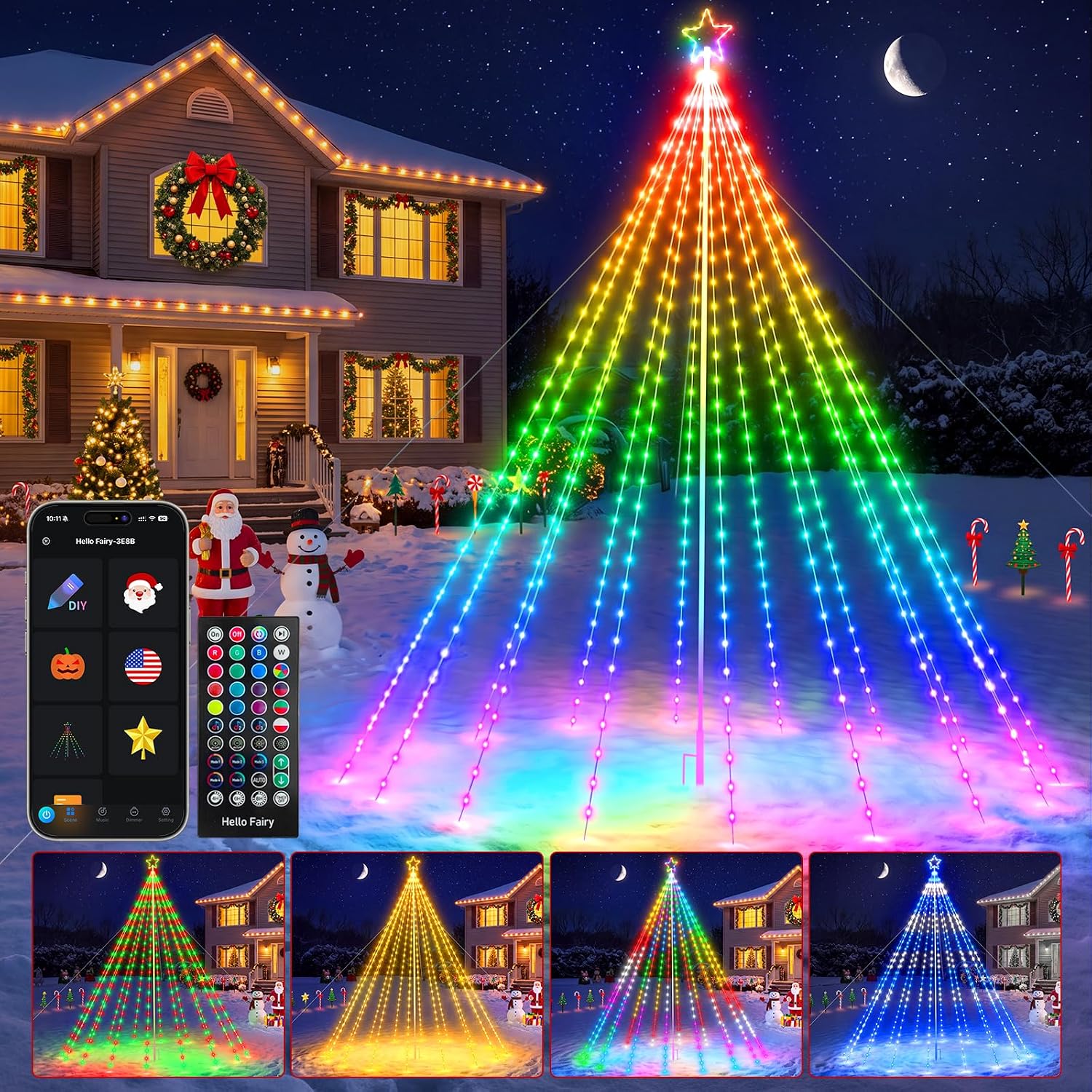 Detalle de Avatar Controls BESL92 12 ft Smart Flagpole Christmas Tree Lights, 488 RGB LEDs