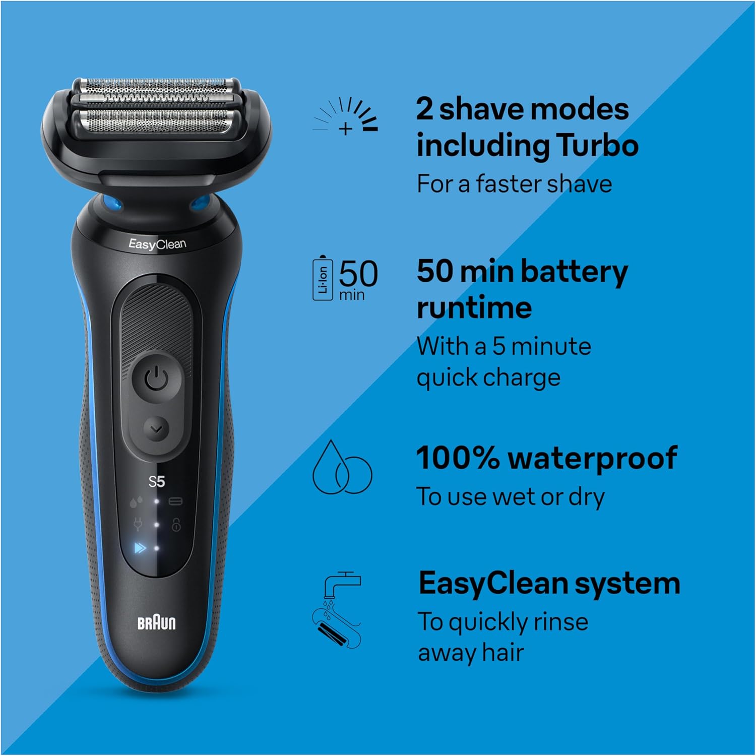 Thumbnail 1 de Braun Series 5 5150cs Electric Shaver for Men: Wet & Dry Foil Shaver with Turbo Mode, Beard Trimmer, Body Groomer & Charging Stand