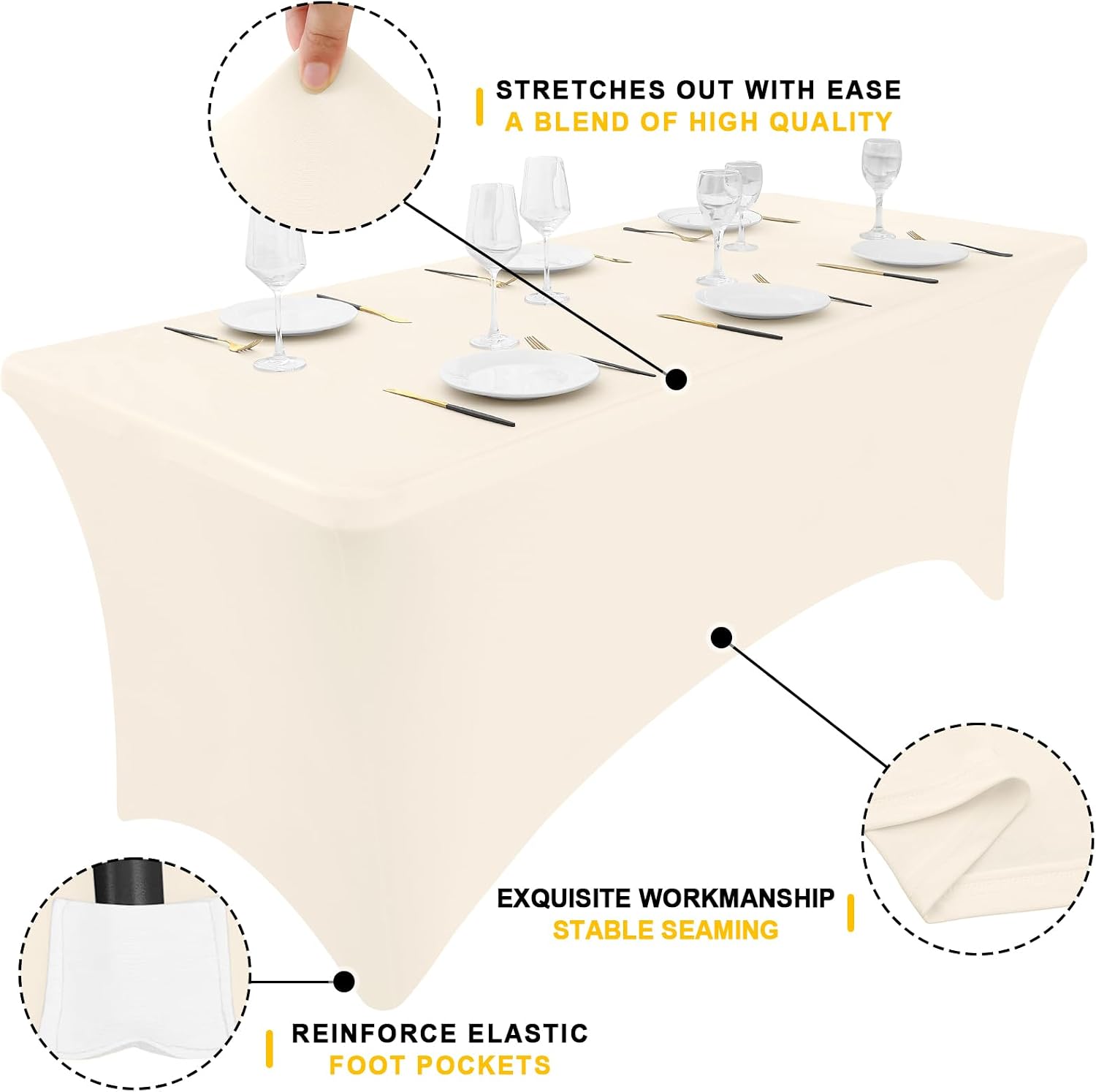 Thumbnail 1 de Smiry 2 Pack Spandex Table Cloth 6FT — Elastic Fitted, Wrinkle-Free, Beige (72L x 30W x 30H Inch)