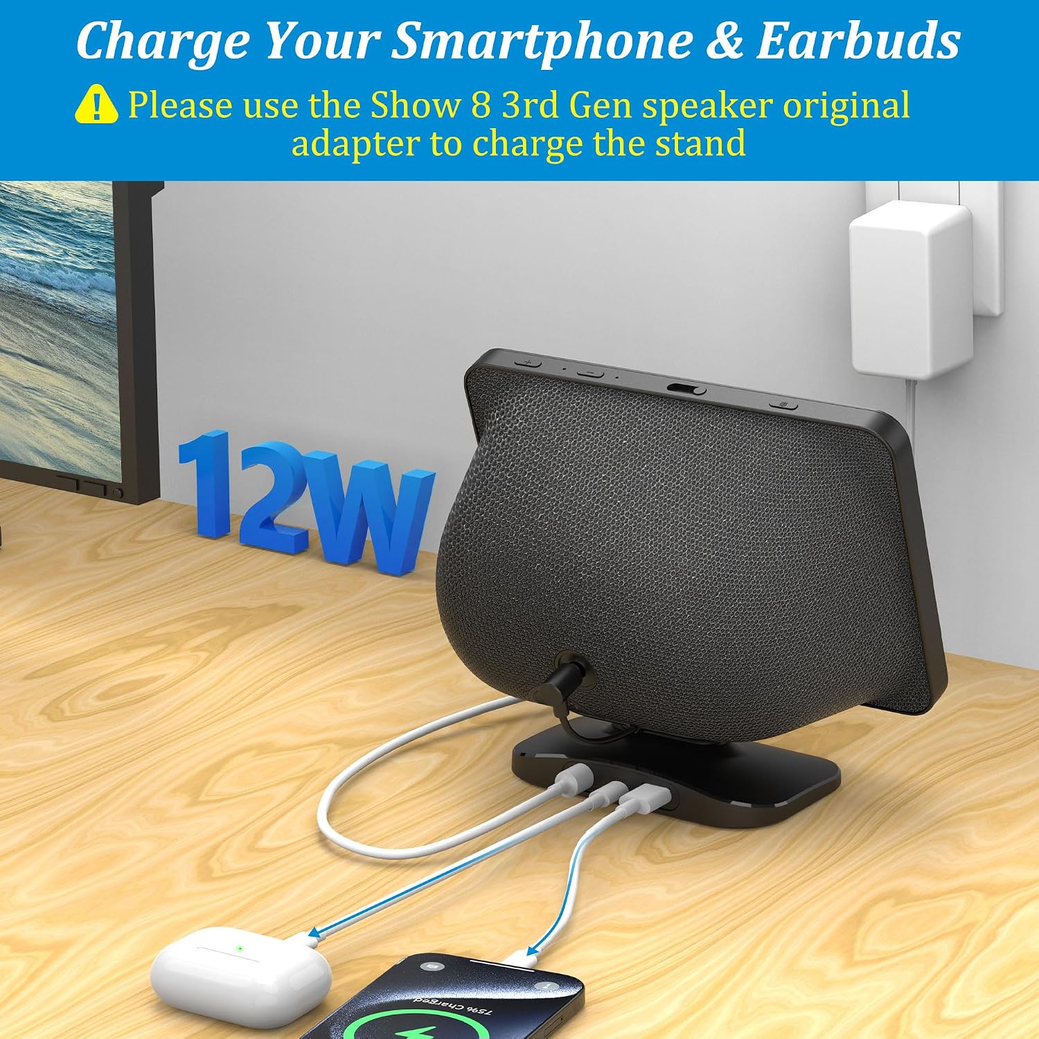 Detalle de PlusAccVerstellbarer Ladestation für Show 8 (3.Gen) & Phone – Ständer mit USB-C und USB-A Ladeanschlüssen