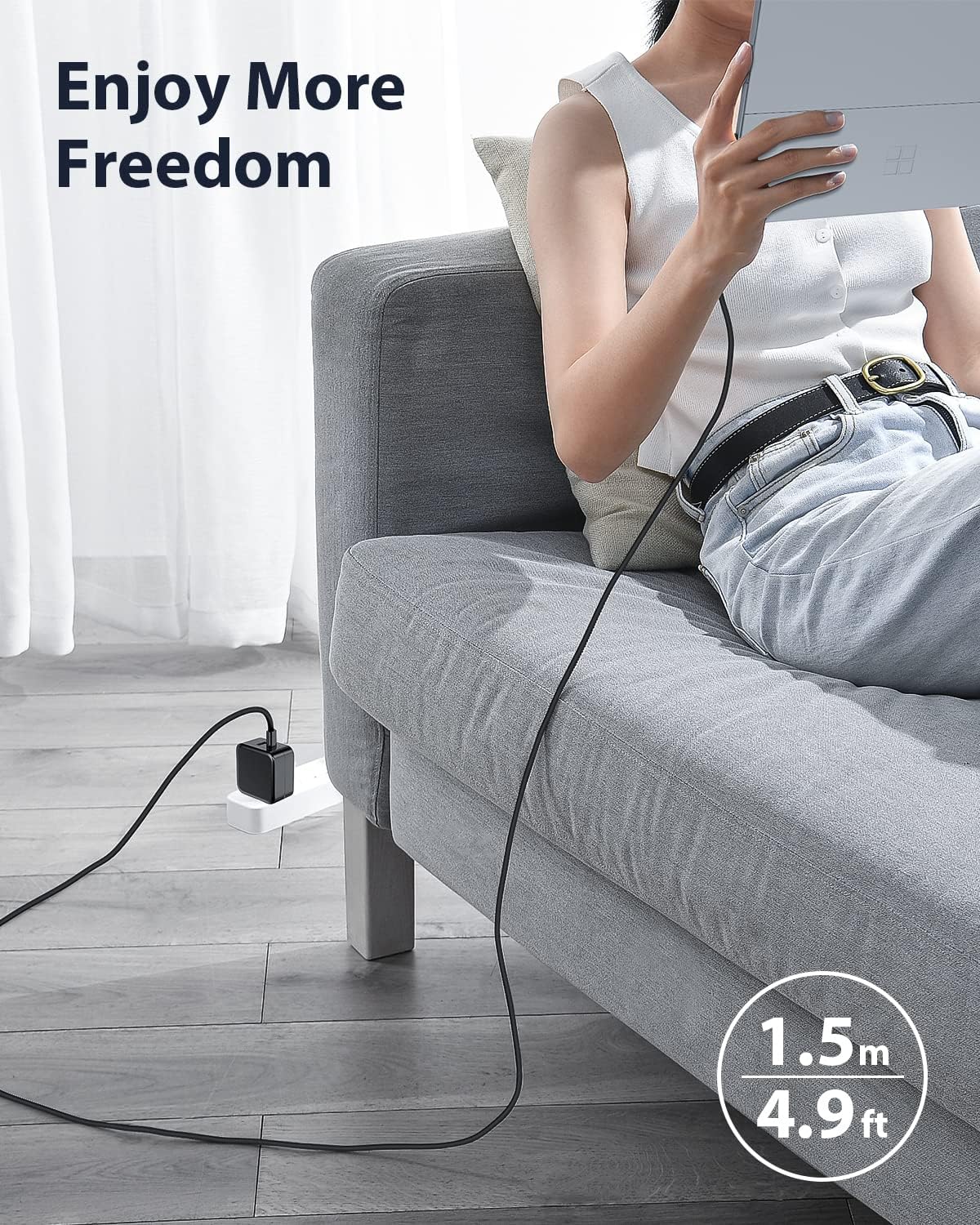 Detalle de 65W Surface Ladekabel mit USB-C/A – GaN III, 15V 4A, 1,5 m