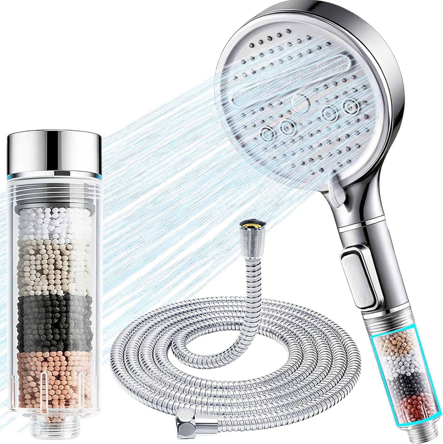 Detalle de Fenxyo Filtered Shower Head with 1.5M Hose Combo – High Pressure, Multi-Stage Filtration