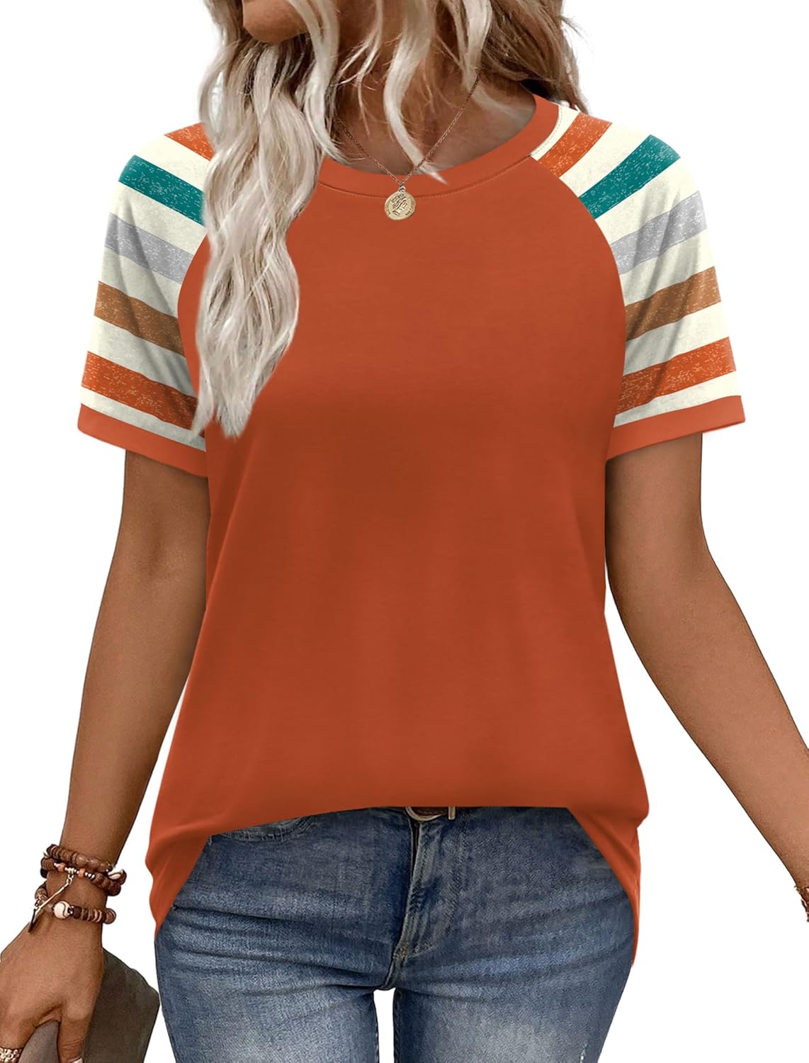 Thumbnail 6 de WIHOLL Women’s Color Block Raglan Short Sleeve Summer Top
