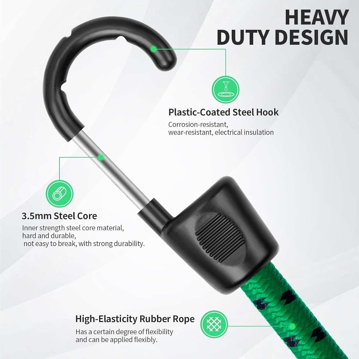 Detalle de Bungee Cords with Hooks – 12-piece heavy duty set for caravan, camping, RVs and outdoor storage