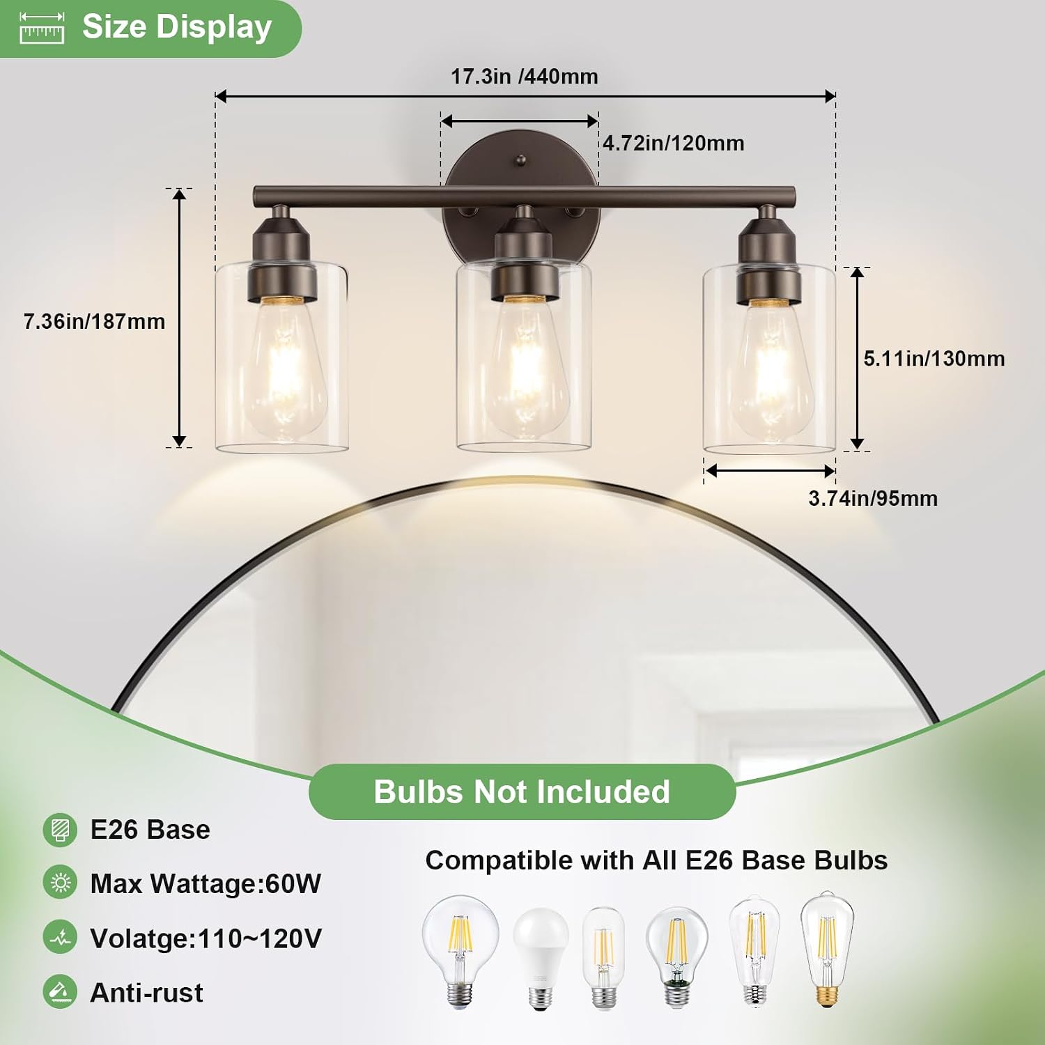 Detalle 2 de Percantis 3-Light Bathroom Vanity Light, 17.3-Inch