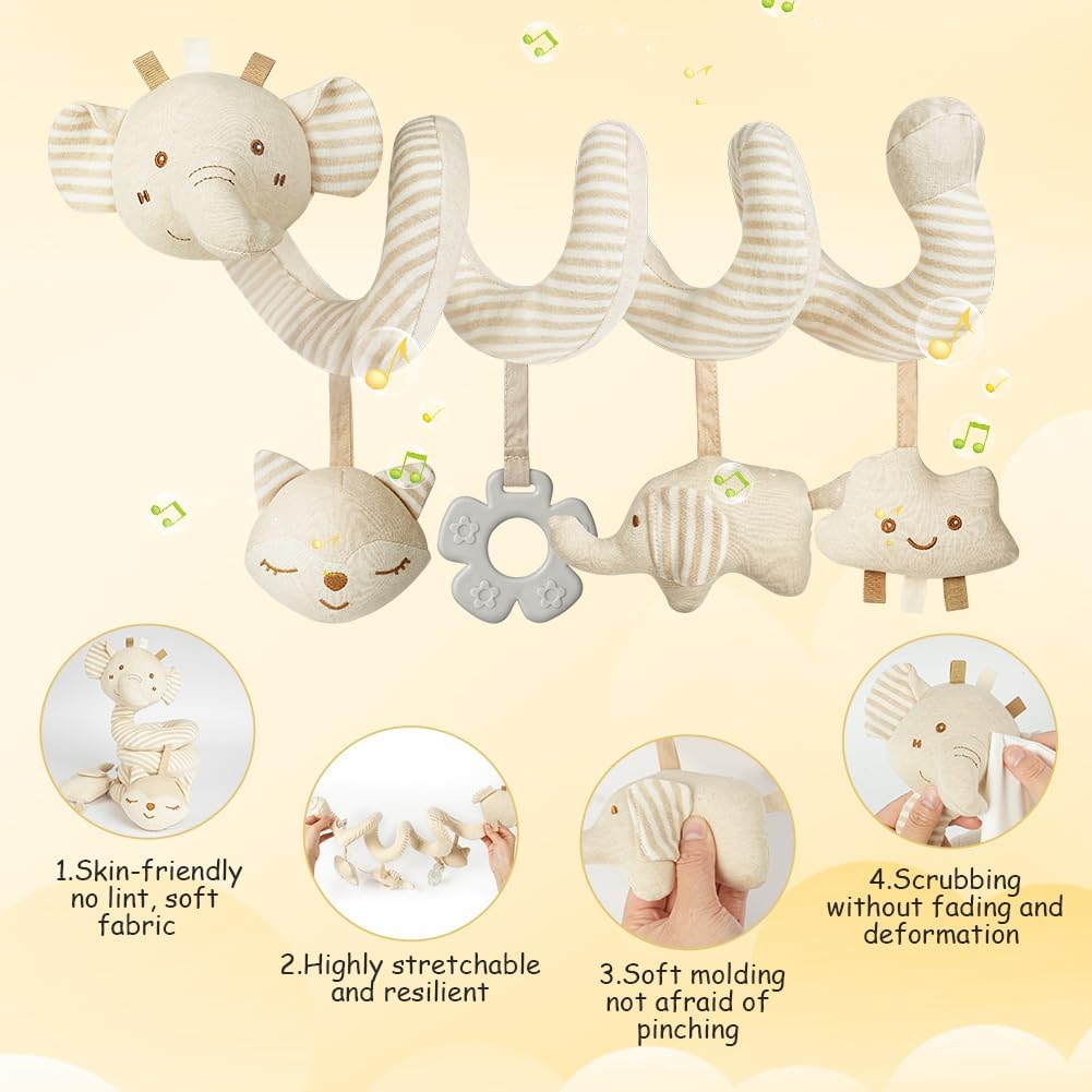 Thumbnail 3 de Vicloon Spiral Pram Toys Elephant – plush sensory rattle hanging toy for newborns (0–6 months)