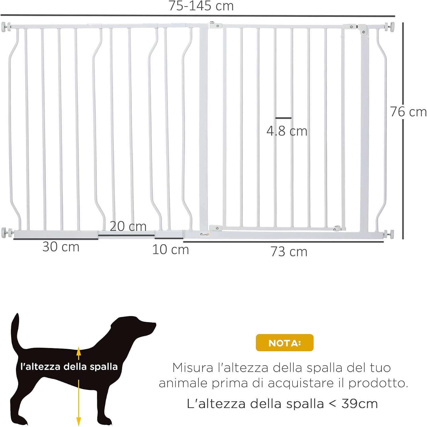 Detalle de PawHut Wide Pressure-Fit Dog Gate 76 cm 🚪
