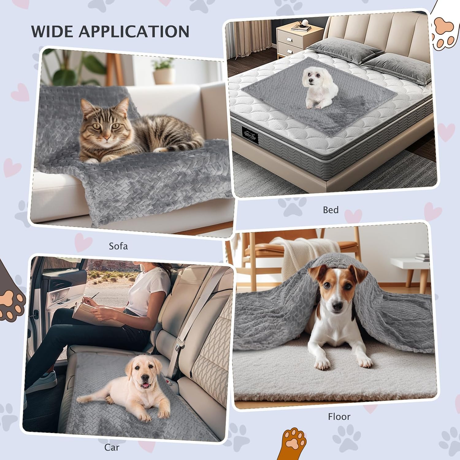 Detalle 2 de BVAGSS 6er Set kleine kuschelige Hundedecken aus Flanell (60 x 40 cm) – grau mit Wheat-Ohren