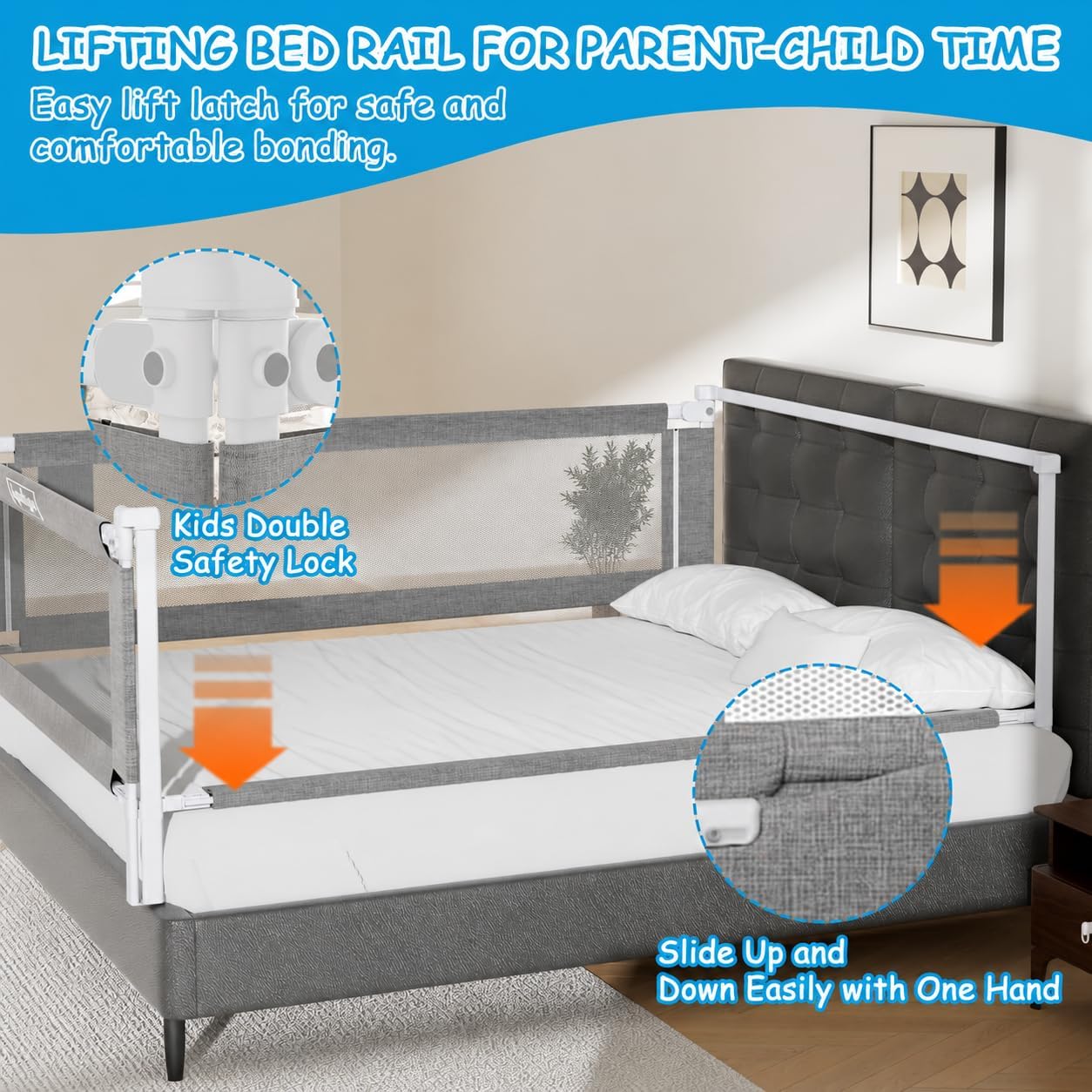 Detalle de AquaVogue BR-G-SKY King-Size Bed Rail, 3-Panel Adjustable Guard